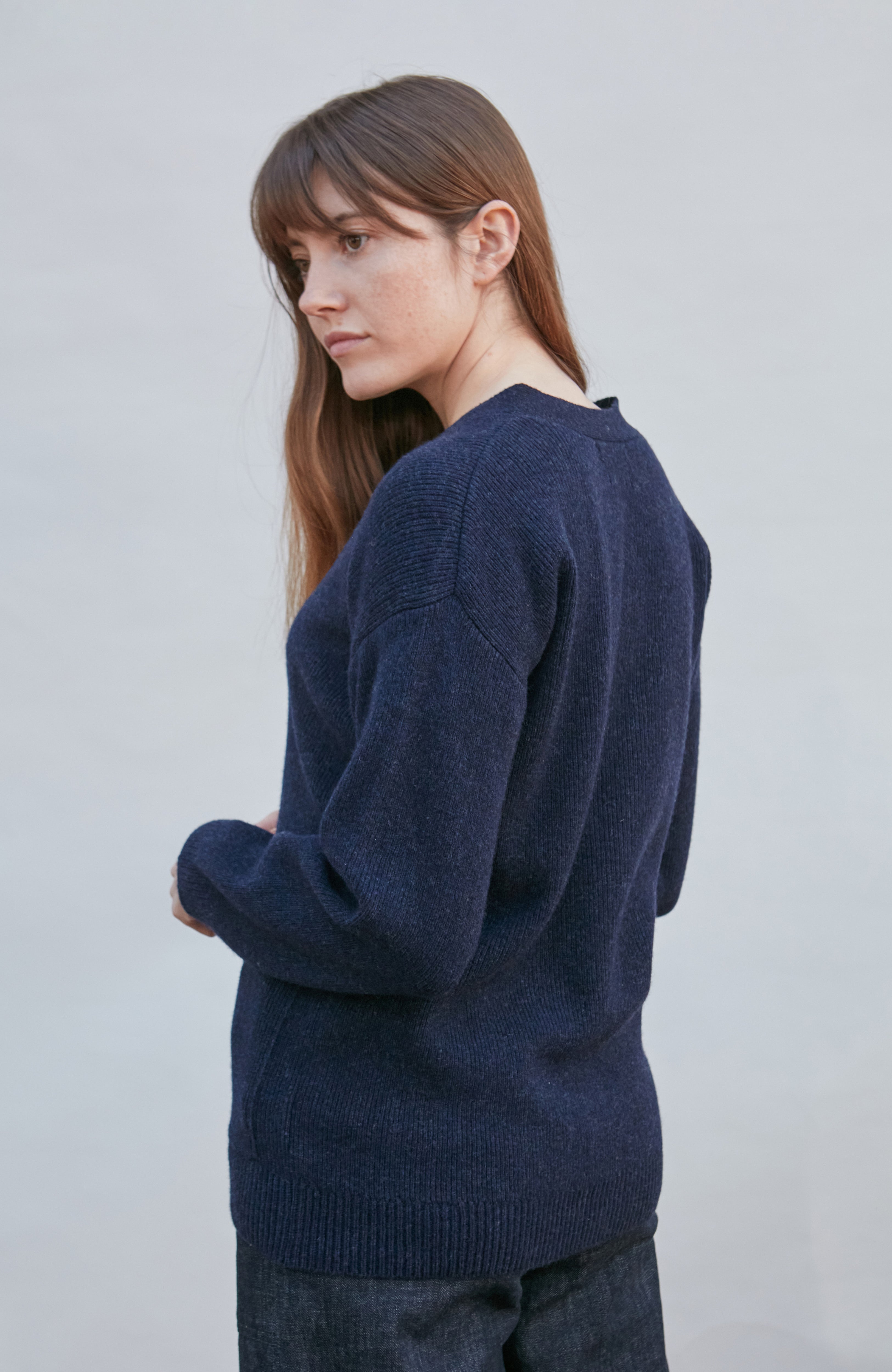 Womens Lambswool V Neck Ribbed Cardigan with Pockets