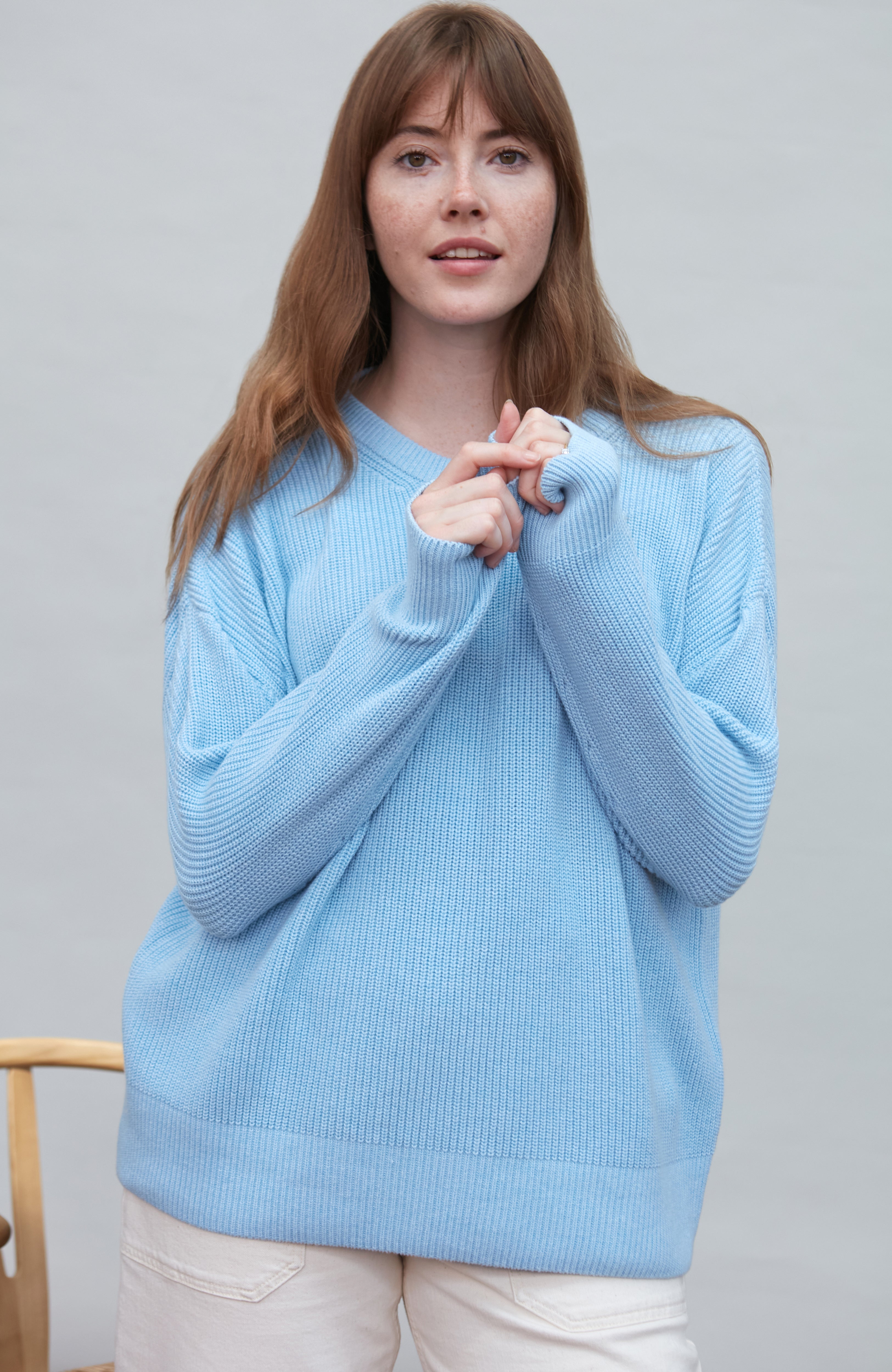 Womens Cotton Ribbed Crew Neck Jumper