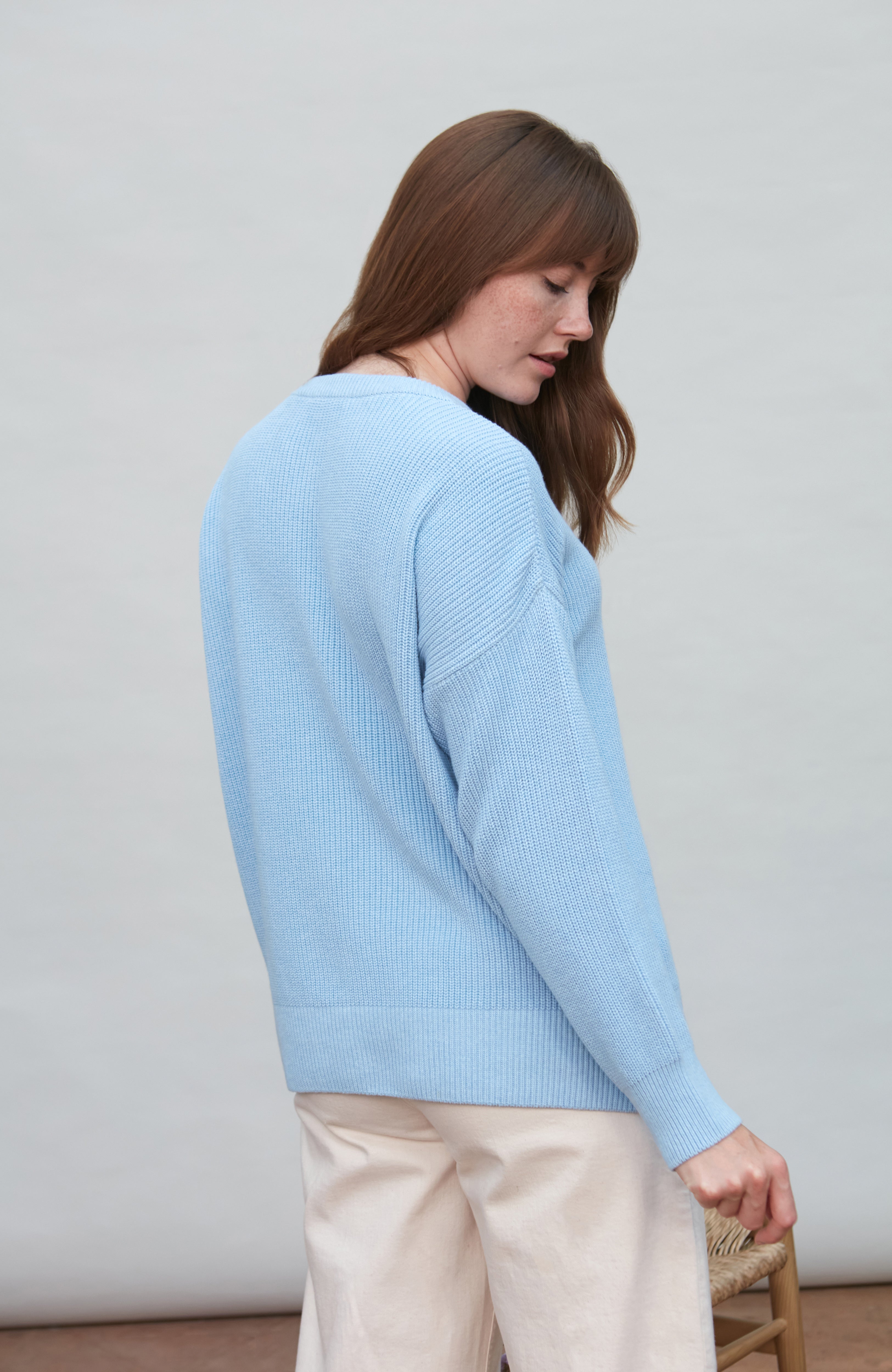 Womens Cotton Ribbed Crew Neck Jumper
