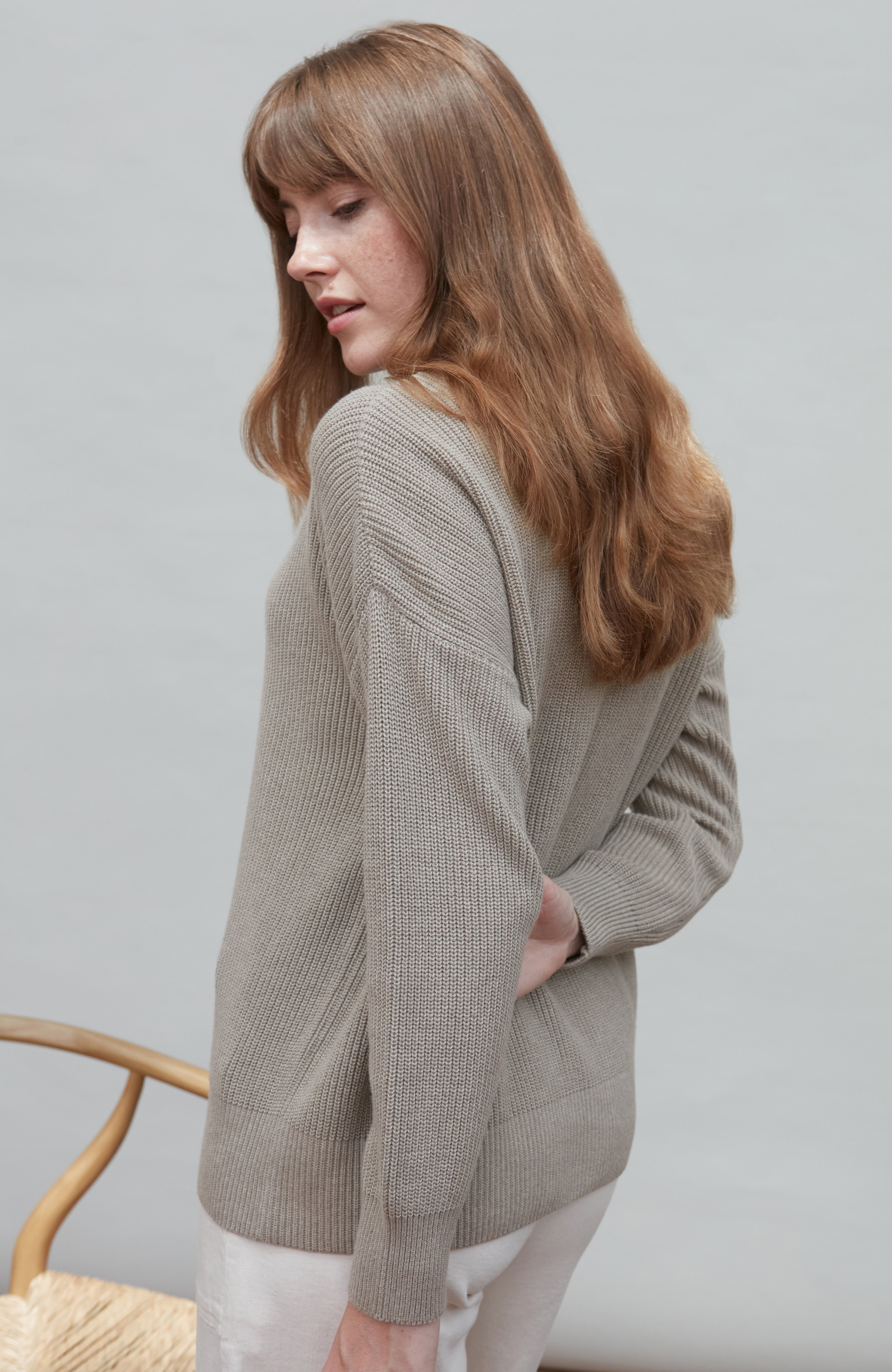 Womens Cotton Ribbed Crew Neck Jumper