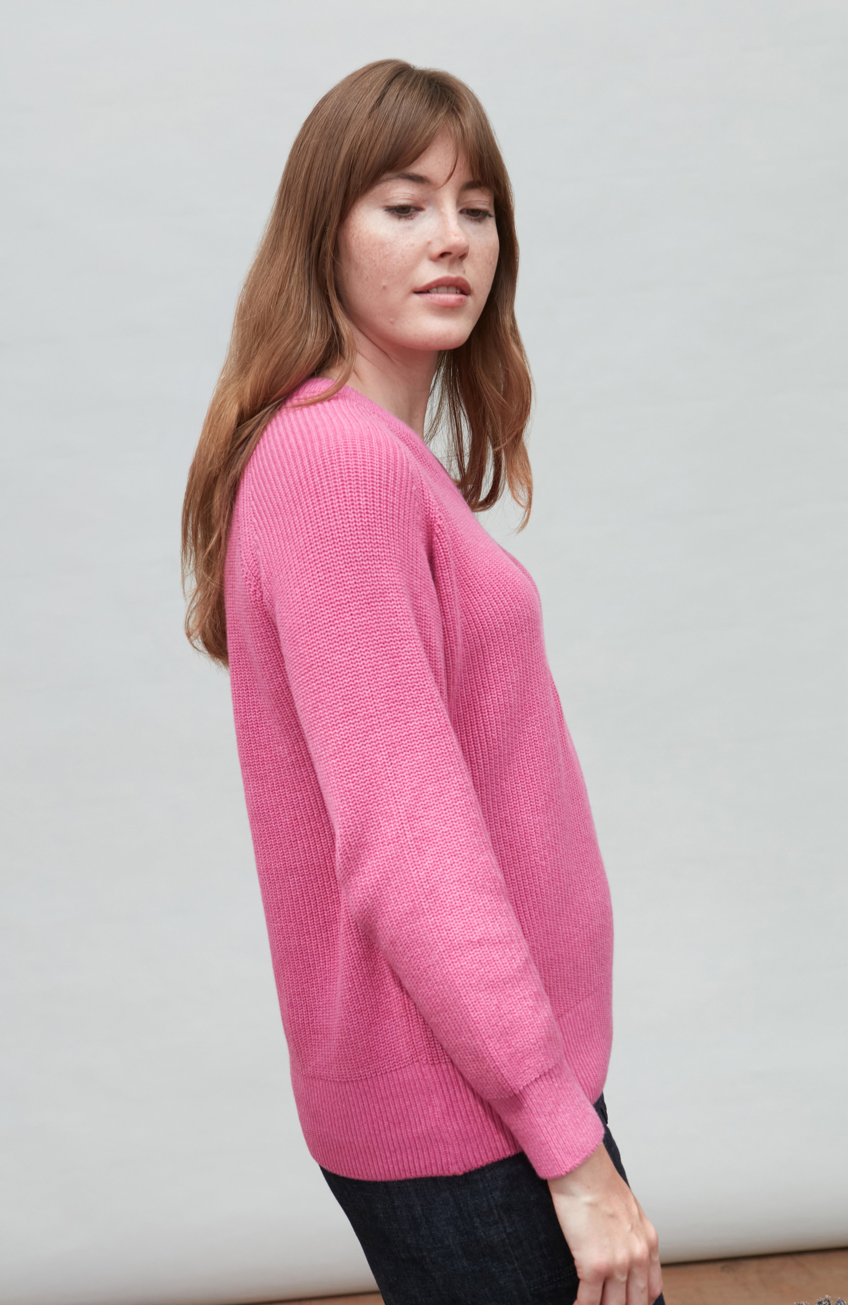 Womens Cotton Ribbed V Neck Jumper