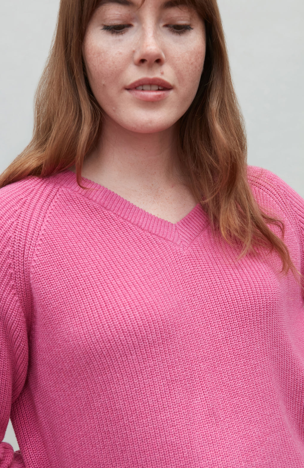 Womens Cotton Ribbed V Neck Jumper