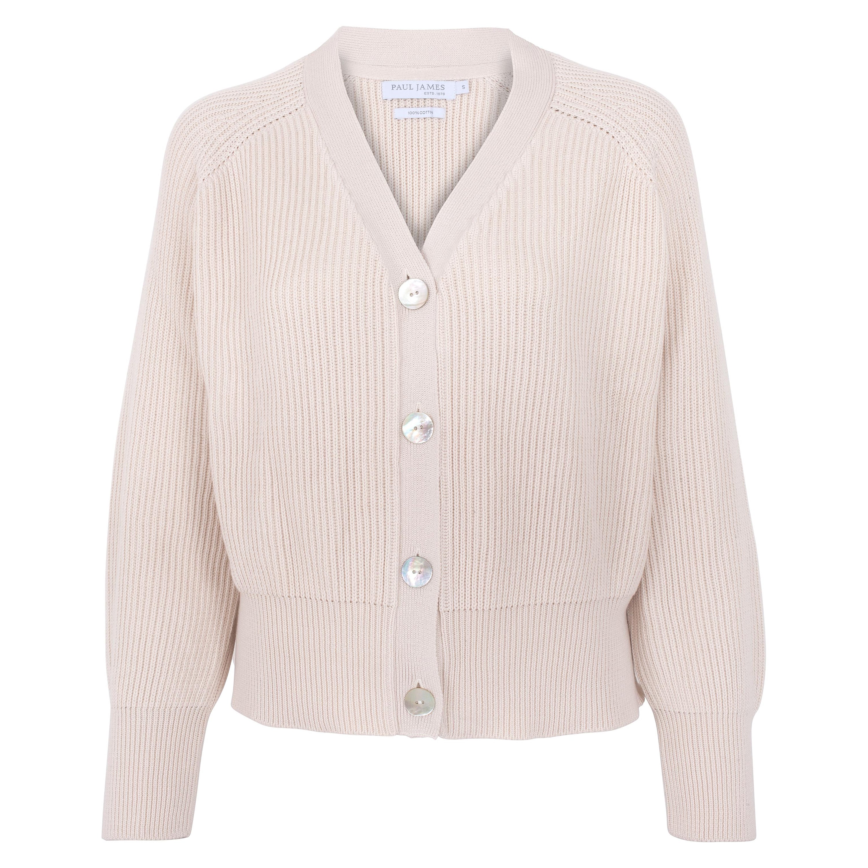 Womens Cotton Oversized V Neck Ribbed Cardigan