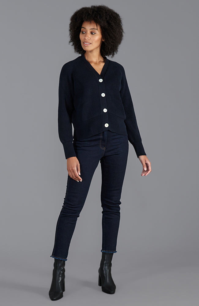 Womens Cotton Oversized V Neck Ribbed Cardigan