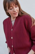 Womens Cotton Oversized V Neck Ribbed Cardigan