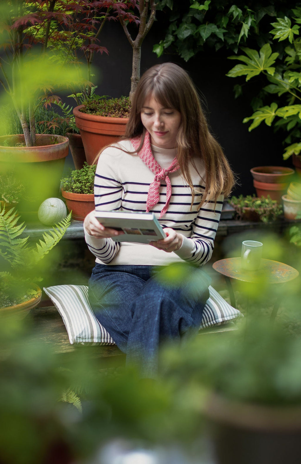 Womens Ultra Fine Cotton Breton Crew Neck Jumper