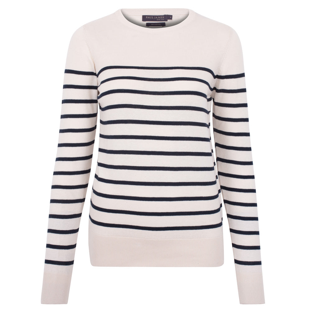 Womens Ultra Fine Cotton Breton Crew Neck Jumper