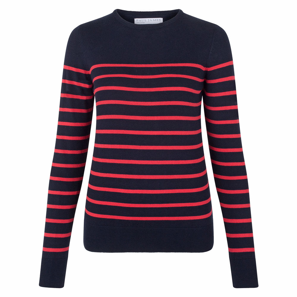 Womens Ultra Fine Cotton Breton Crew Neck Jumper
