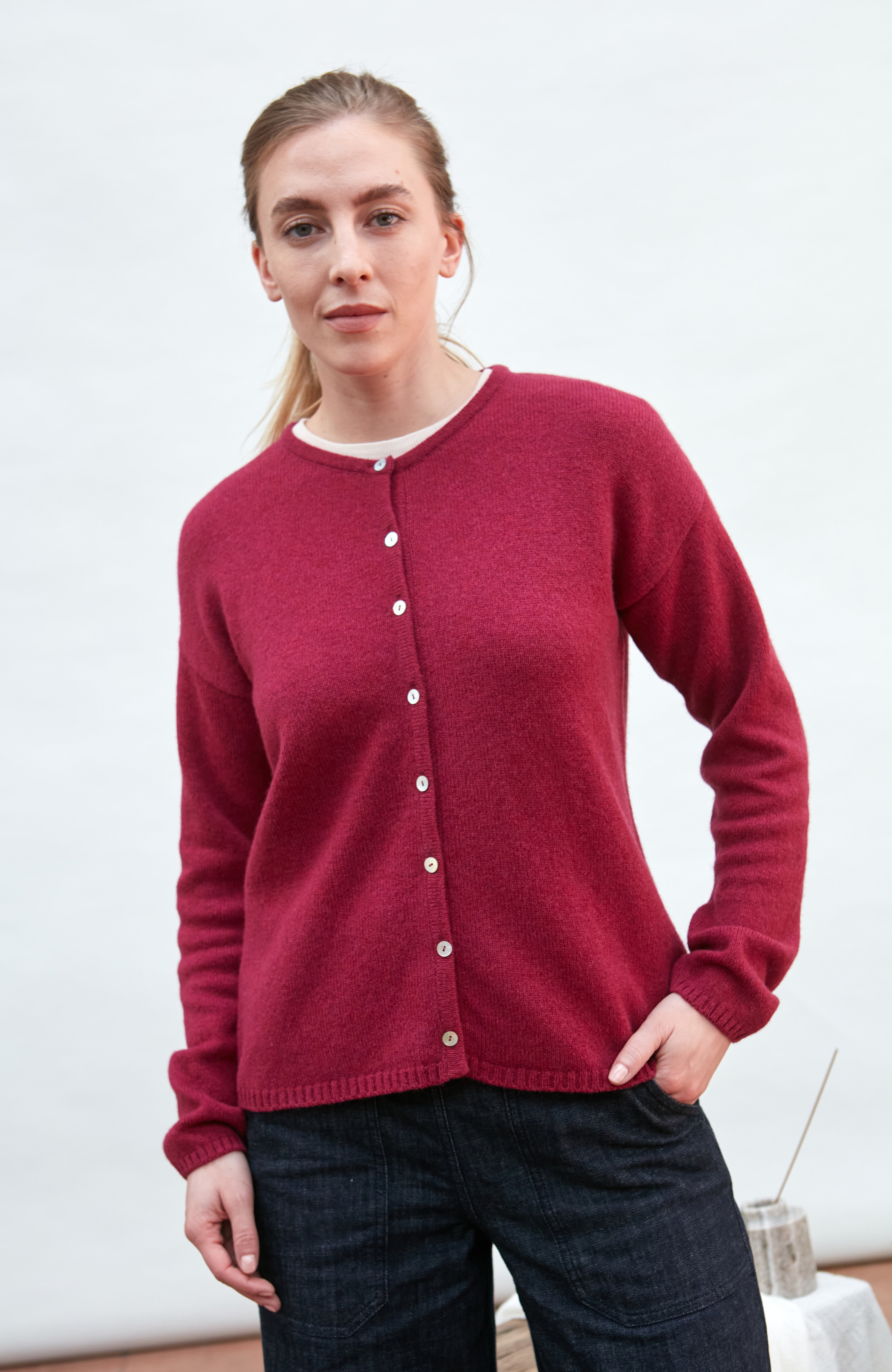 Womens Lambswool Crew Neck Cardigan