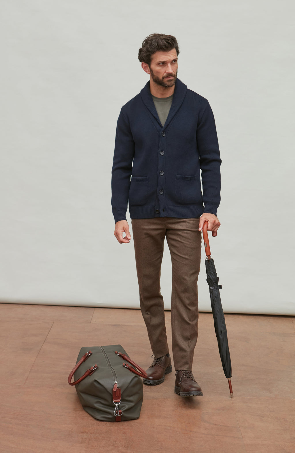 Mens Midweight Cotton Shawl Collar Cardigan