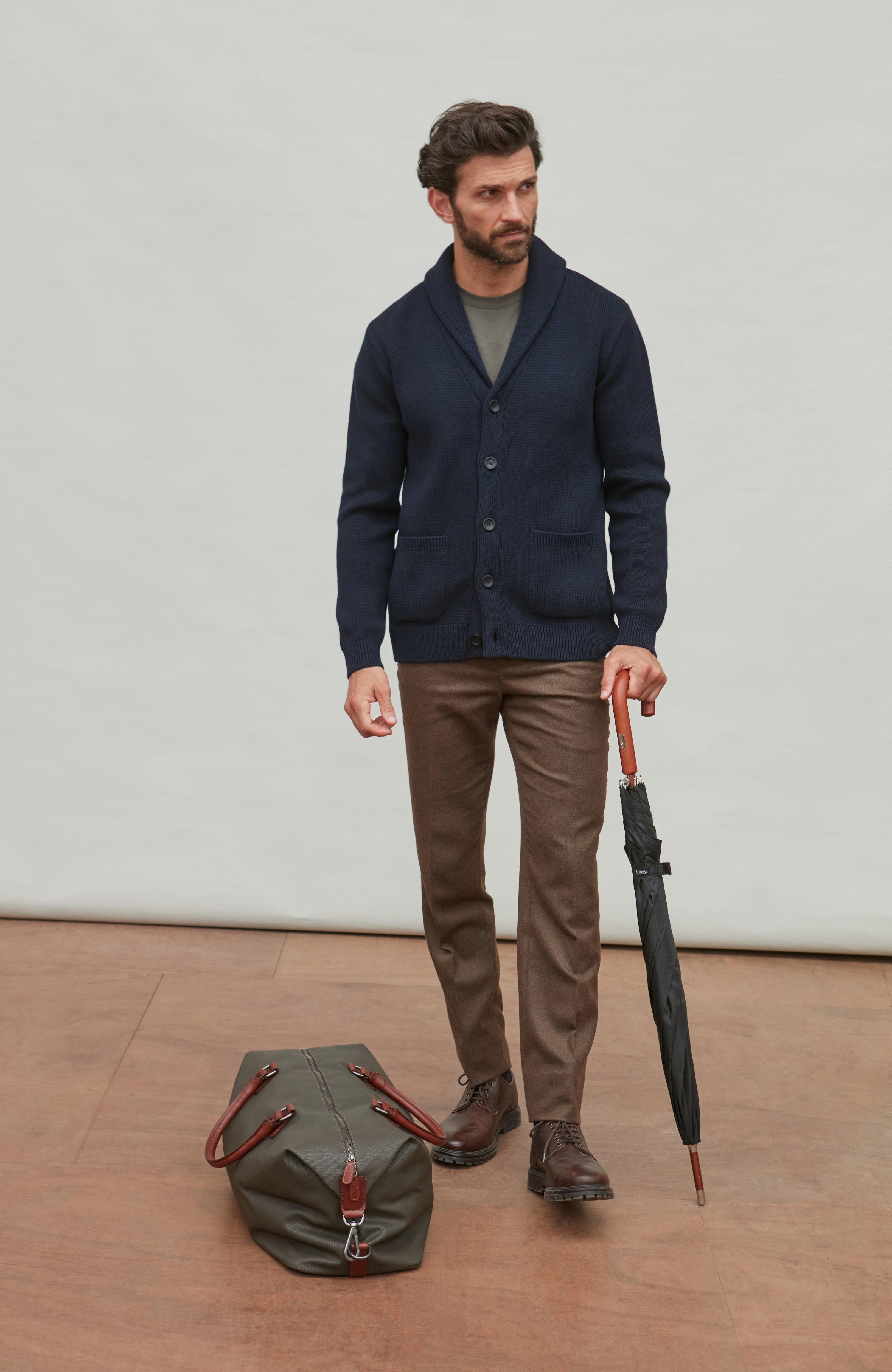 Mens Midweight Cotton Shawl Collar Cardigan