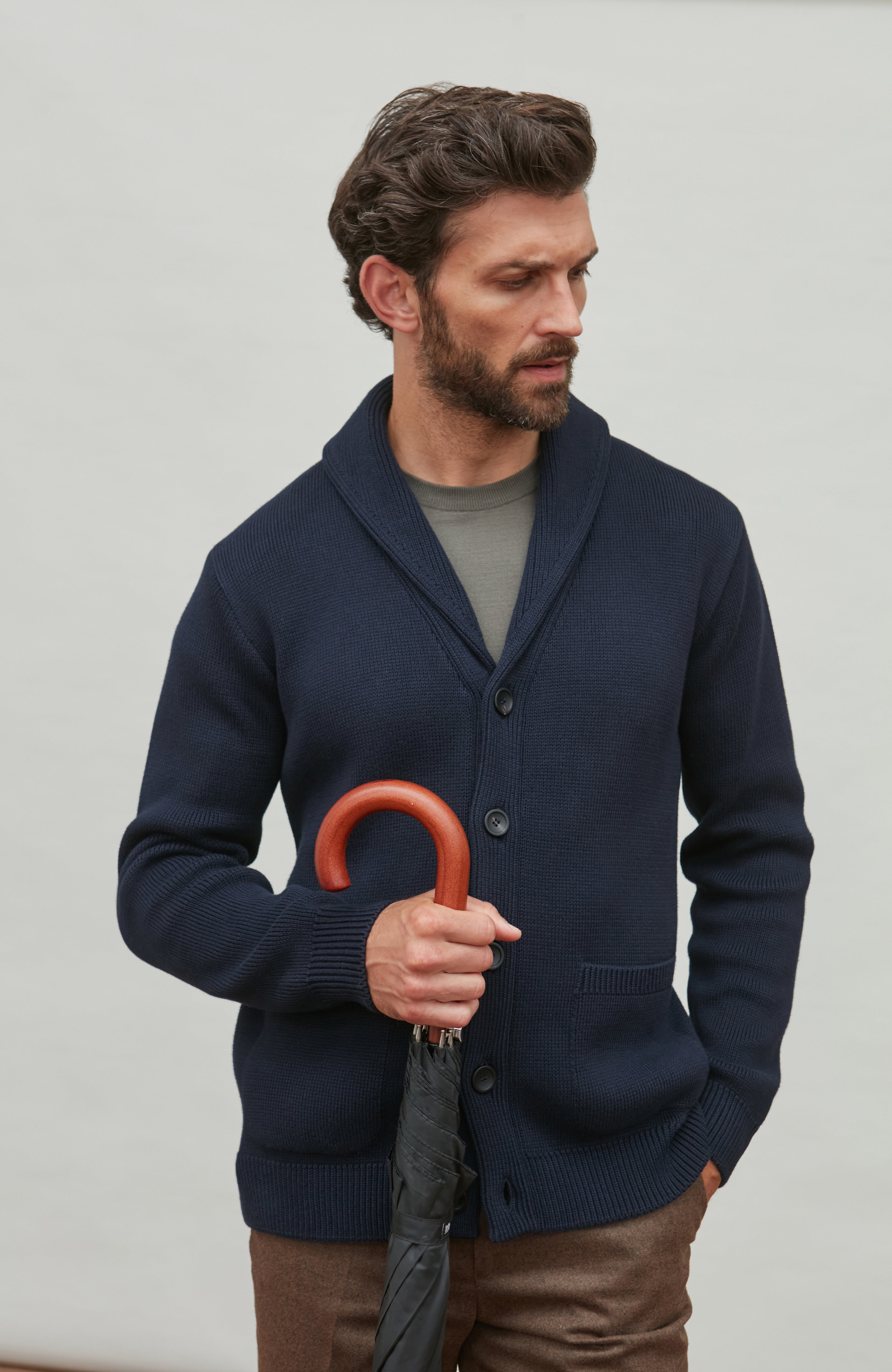 Mens Midweight Cotton Shawl Collar Cardigan