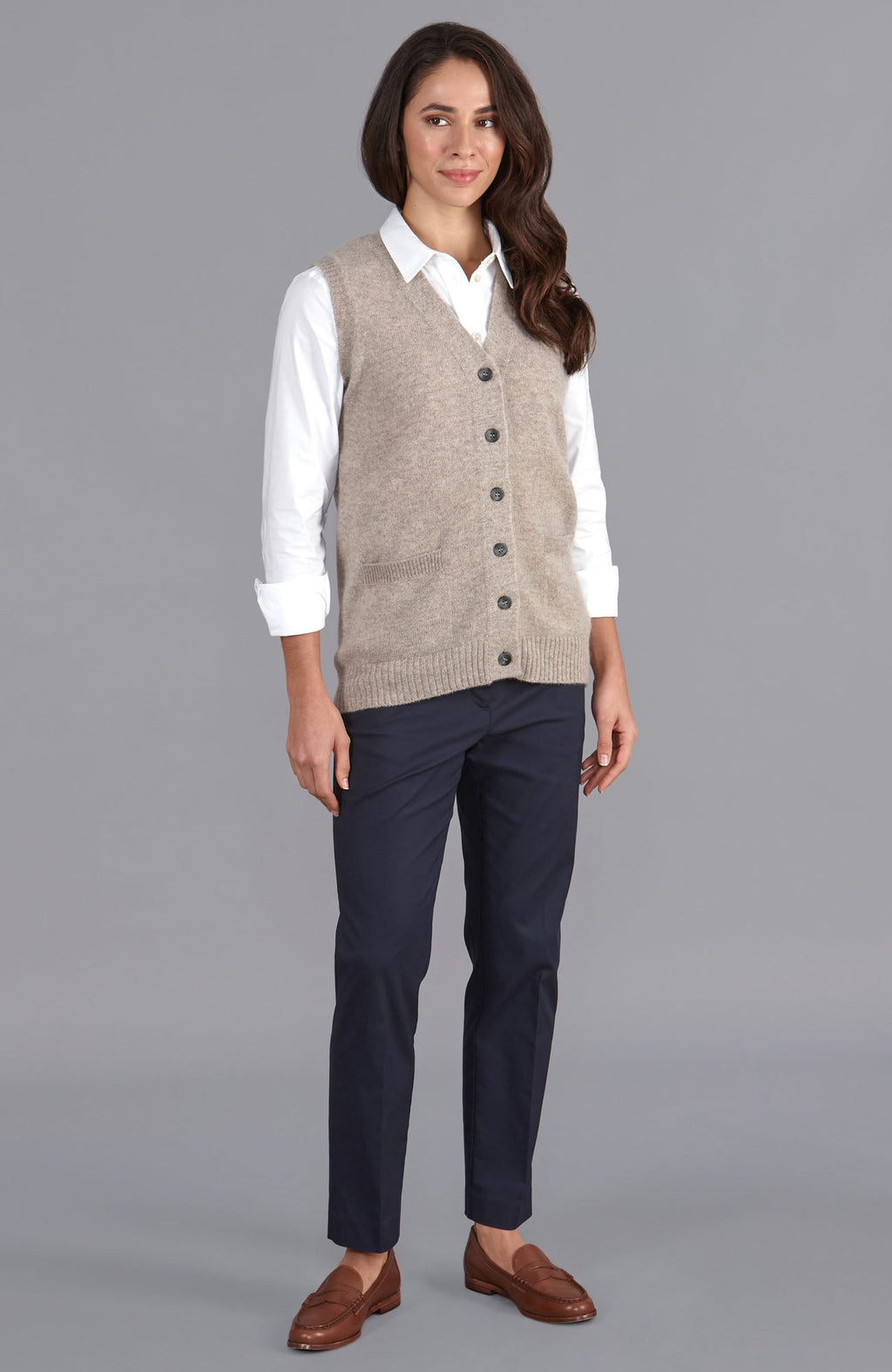 Womens Lambswool V Neck Waistcoat with Pockets