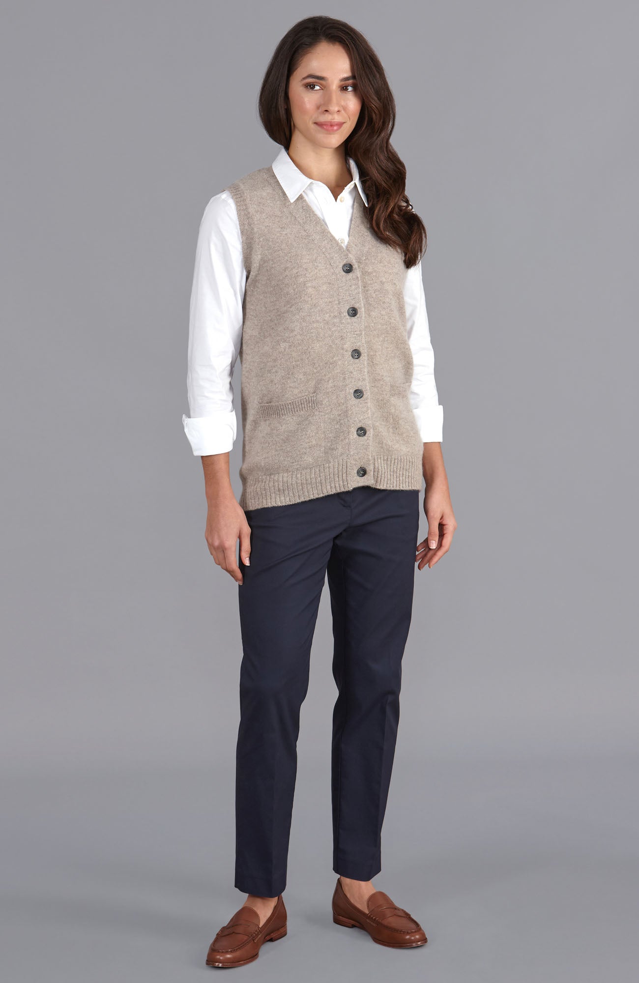Womens Lambswool V Neck Waistcoat with Pockets