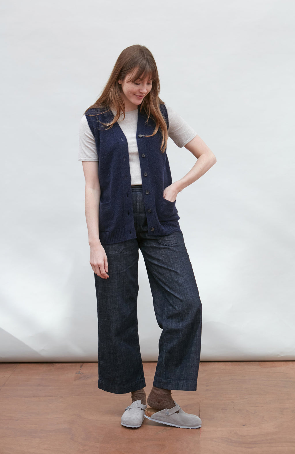 Womens Lambswool V Neck Waistcoat with Pockets