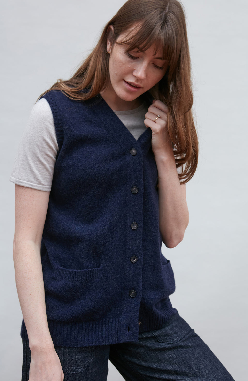 Womens Lambswool V Neck Waistcoat with Pockets