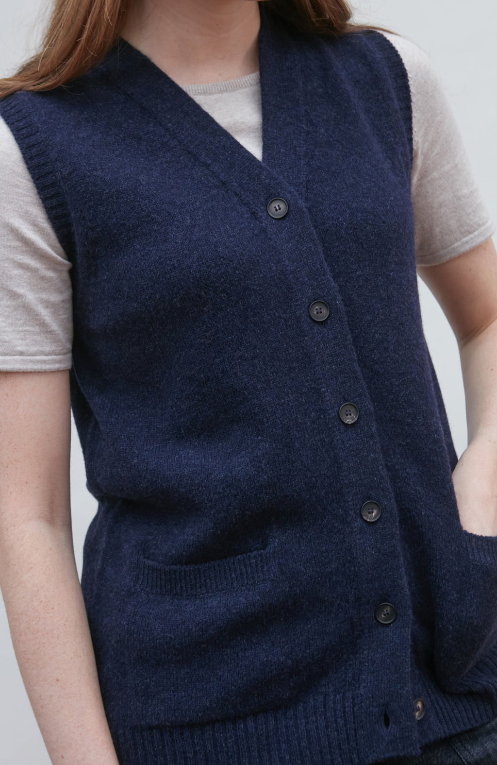 Womens Lambswool V Neck Waistcoat with Pockets