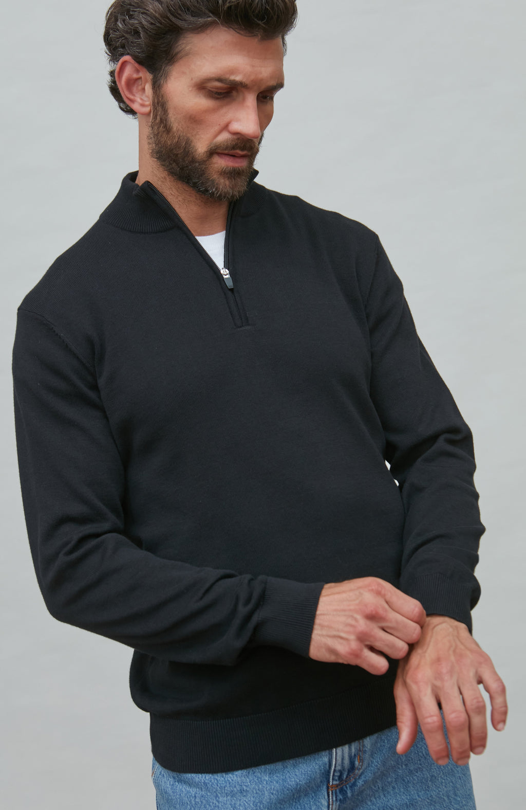 Mens Lightweight Cotton Zip Neck Jumper