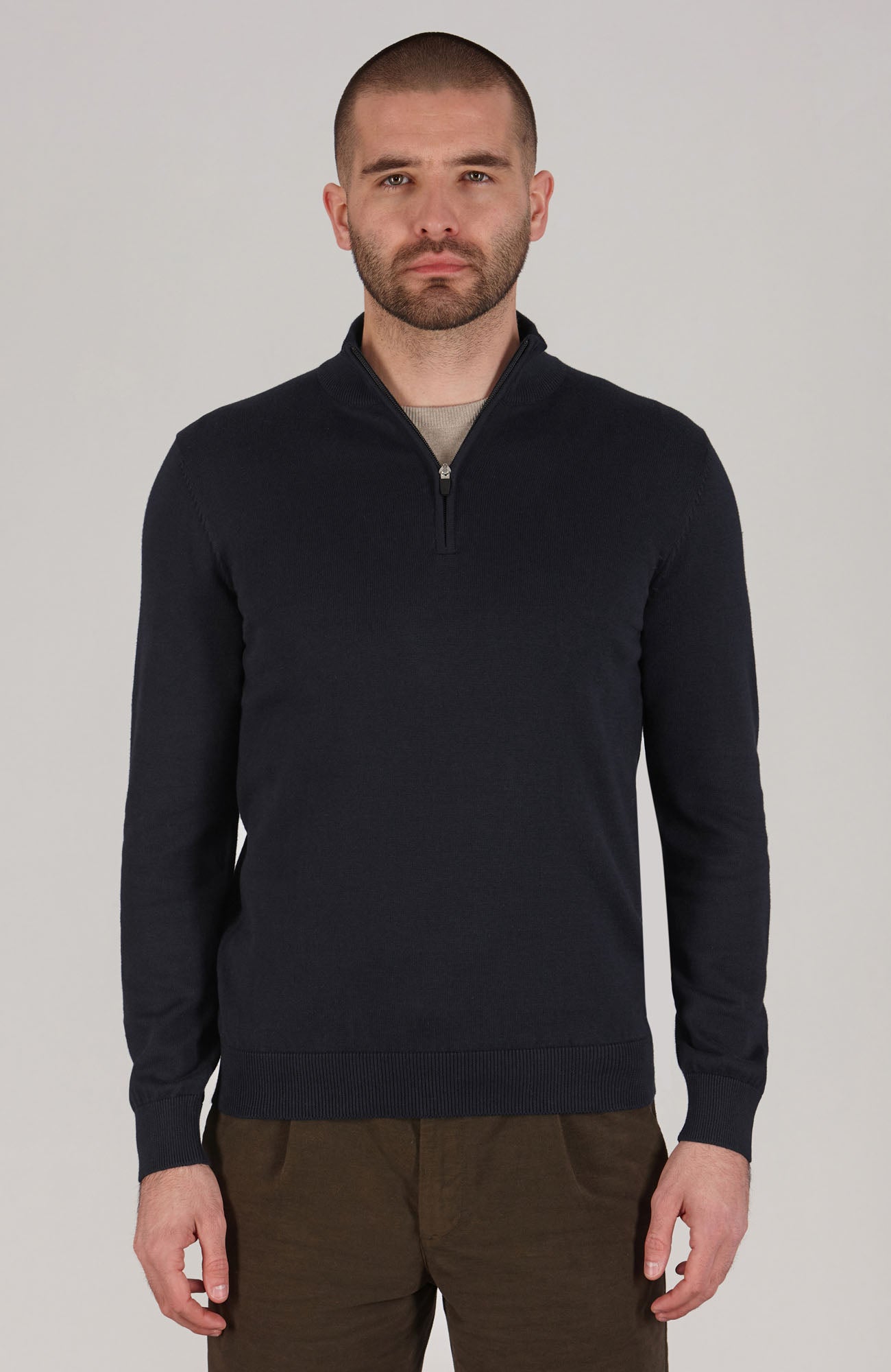 Mens Lightweight Cotton Zip Neck Jumper