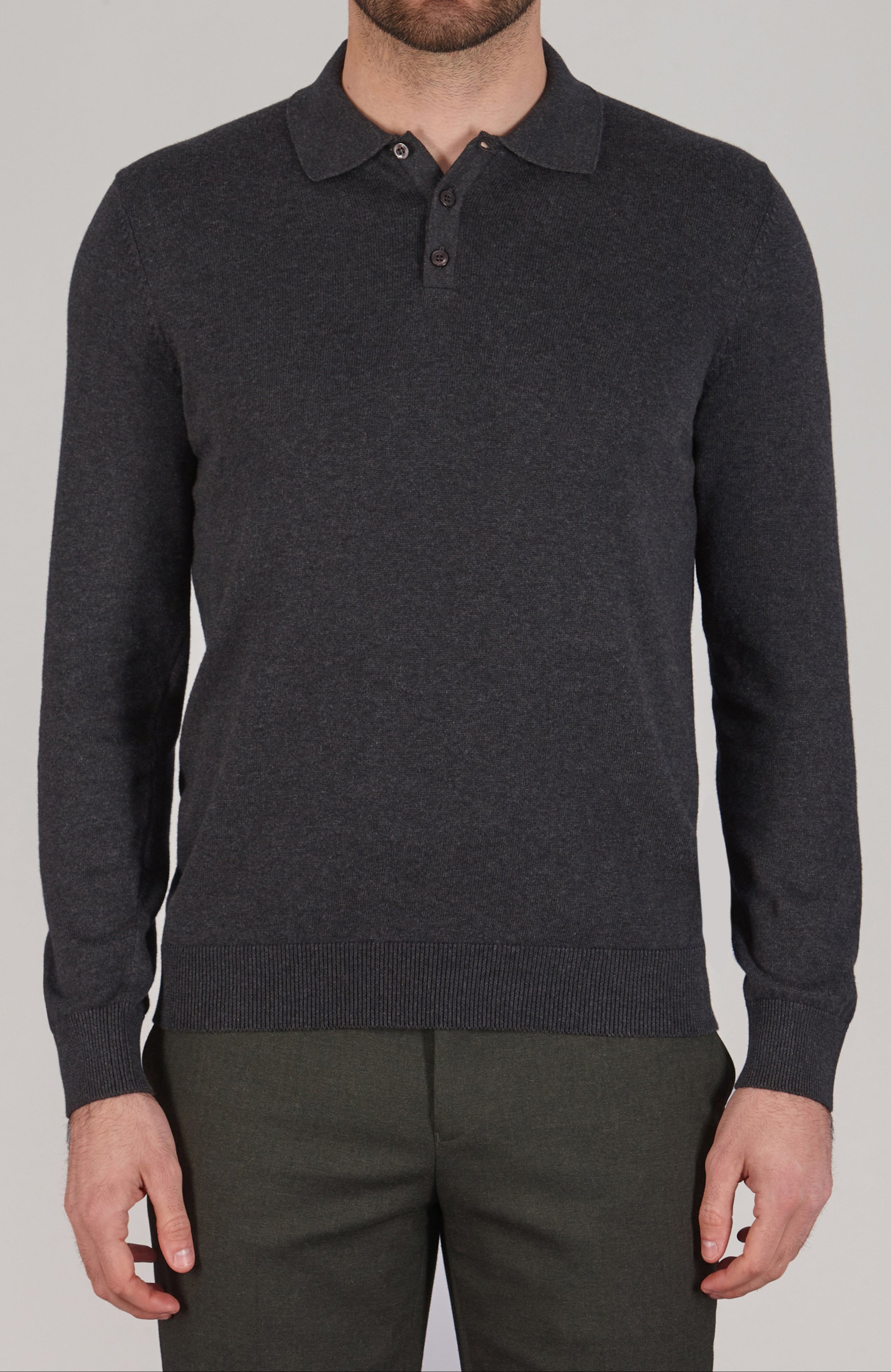 Mens Lightweight Cotton Long Sleeve Knitted Polo Shirt