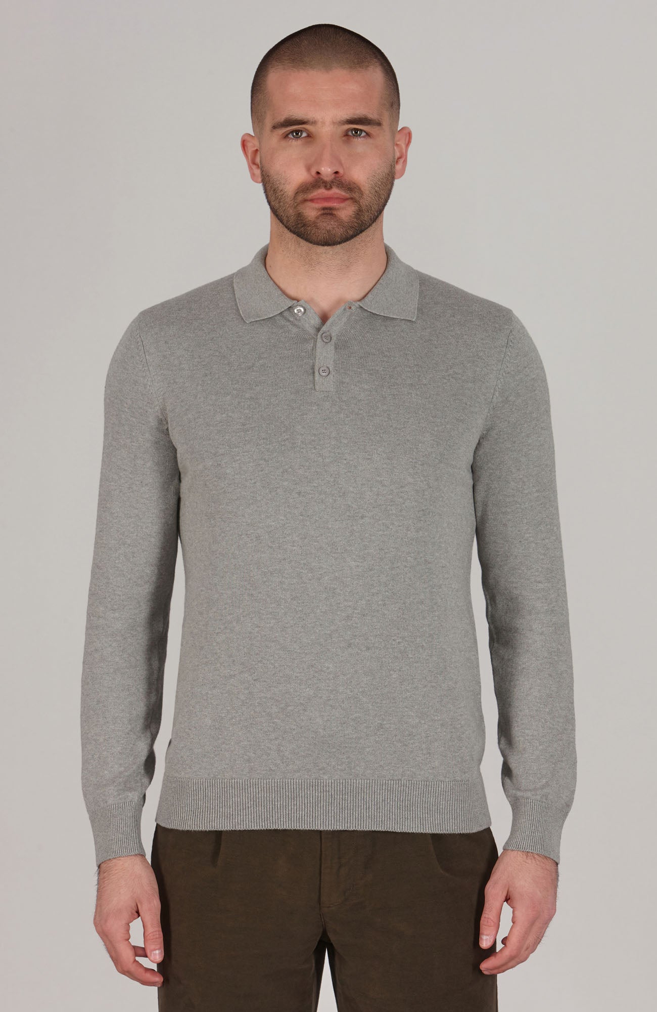 Mens Lightweight Cotton Long Sleeve Knitted Polo Shirt