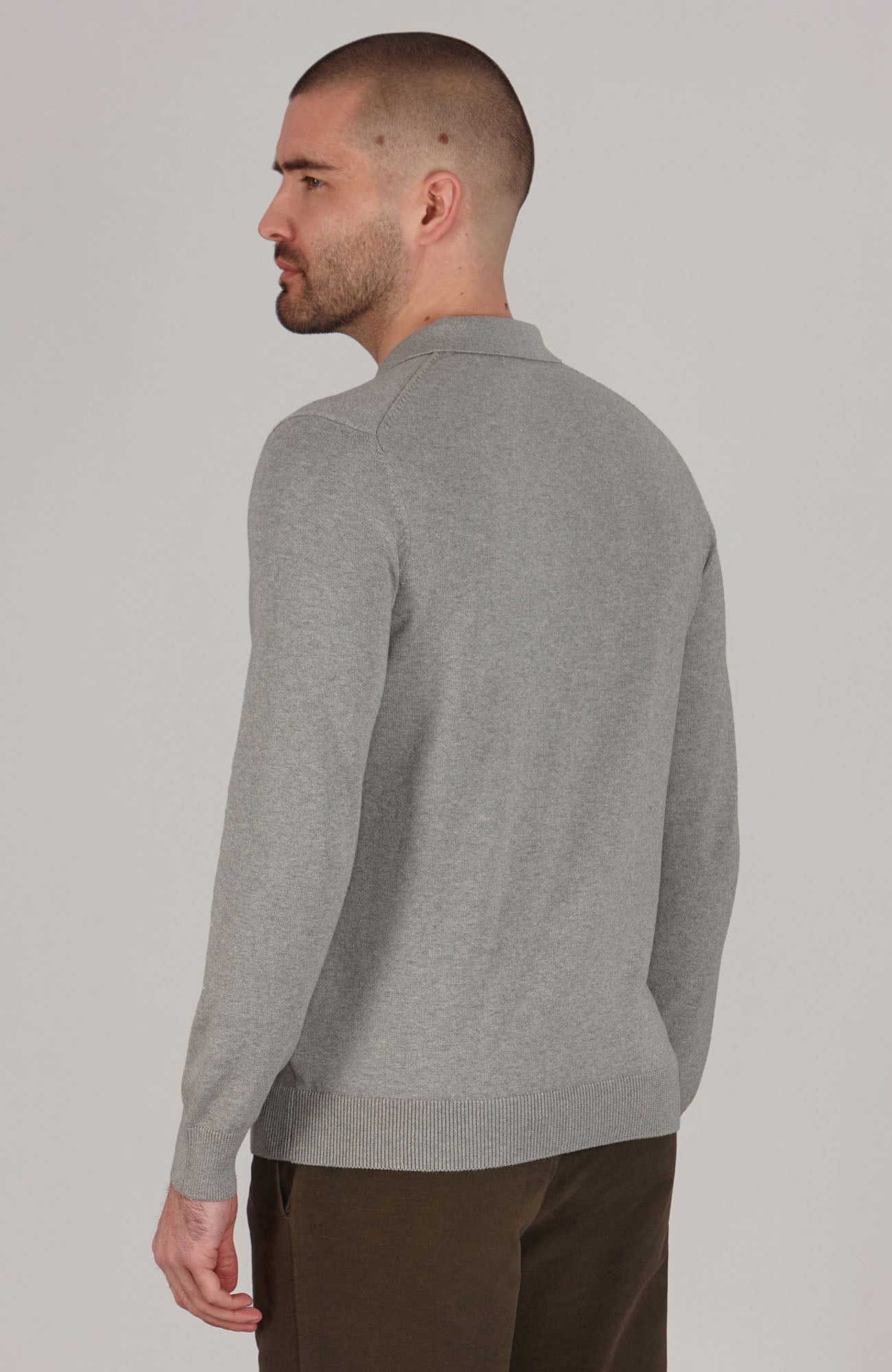 Mens Lightweight Cotton Long Sleeve Knitted Polo Shirt