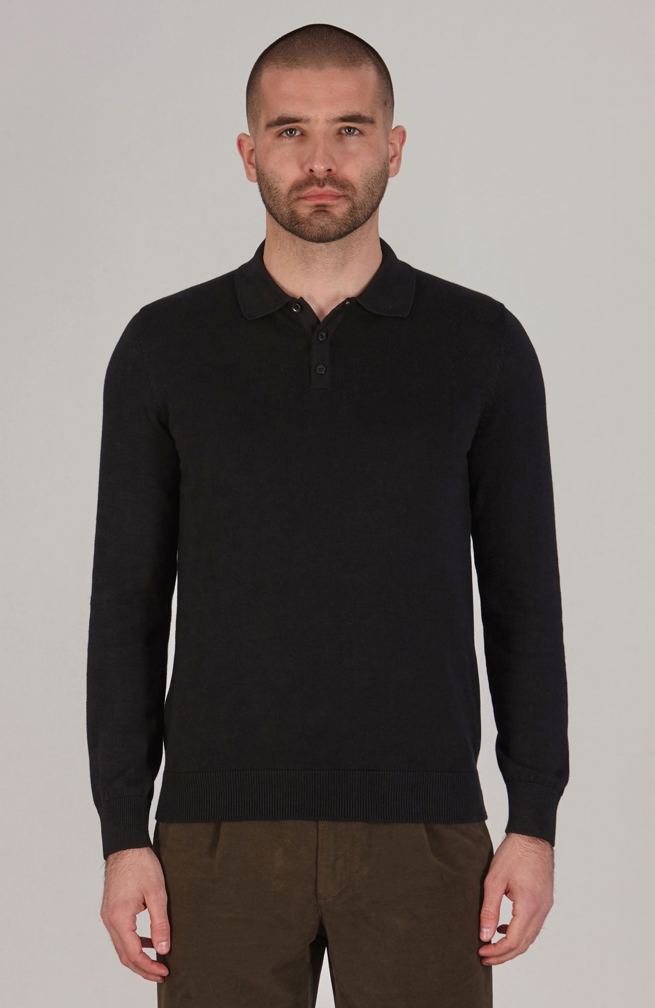 Mens Lightweight Cotton Long Sleeve Knitted Polo Shirt