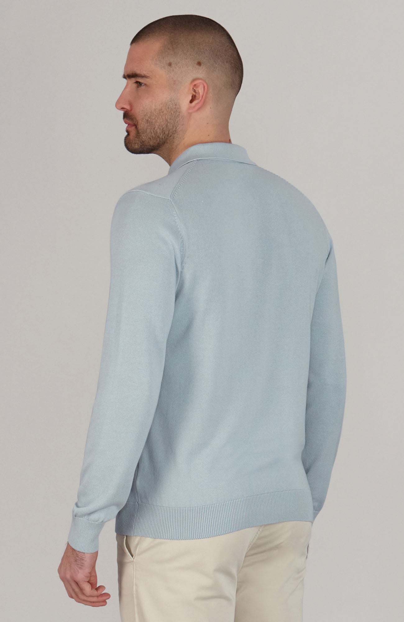 Mens Lightweight Cotton Long Sleeve Knitted Polo Shirt