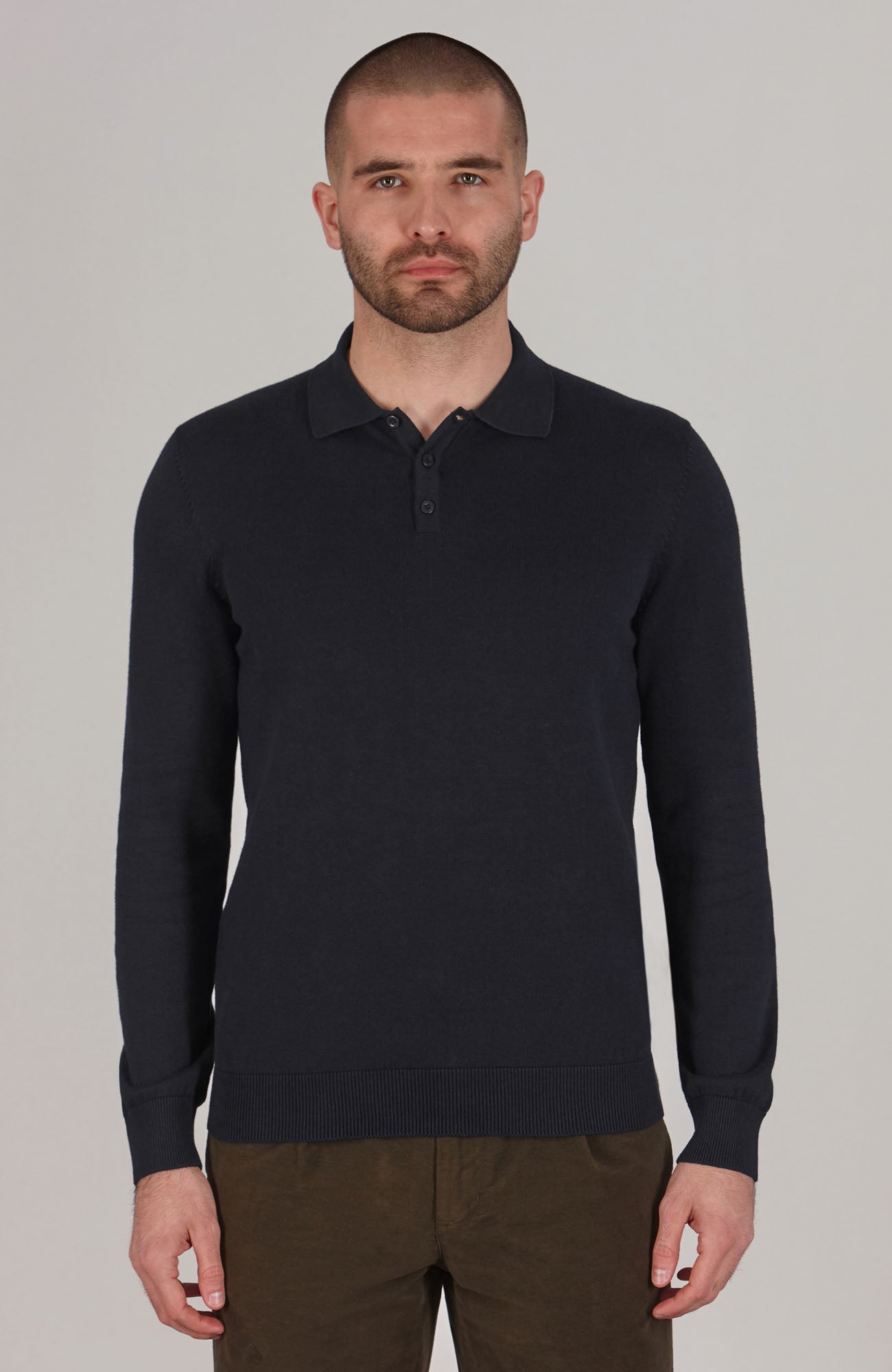 Mens Lightweight Cotton Long Sleeve Knitted Polo Shirt