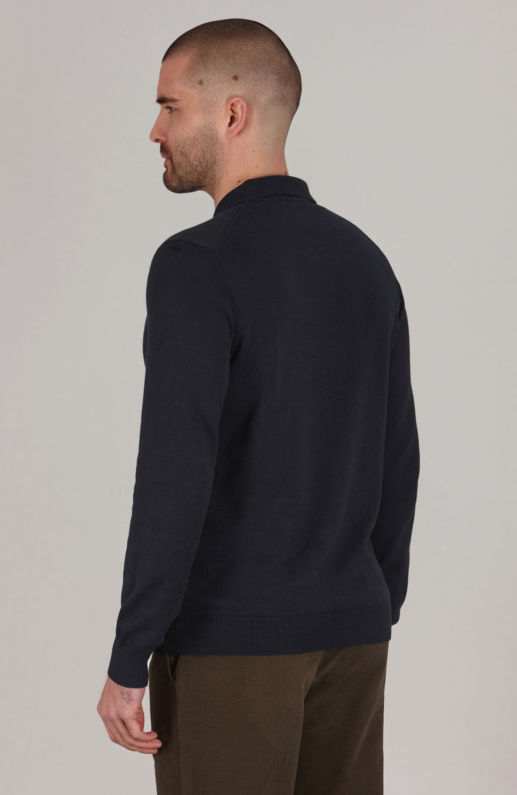 Mens Lightweight Cotton Long Sleeve Knitted Polo Shirt