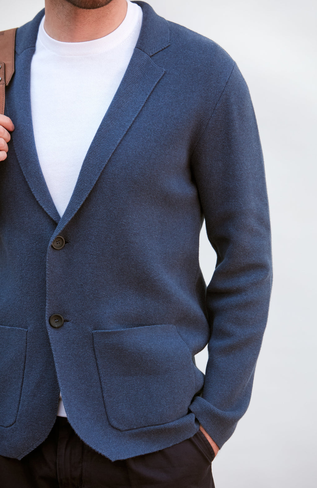 Mens Midweight Cotton Deconstructed Knitted Blazer