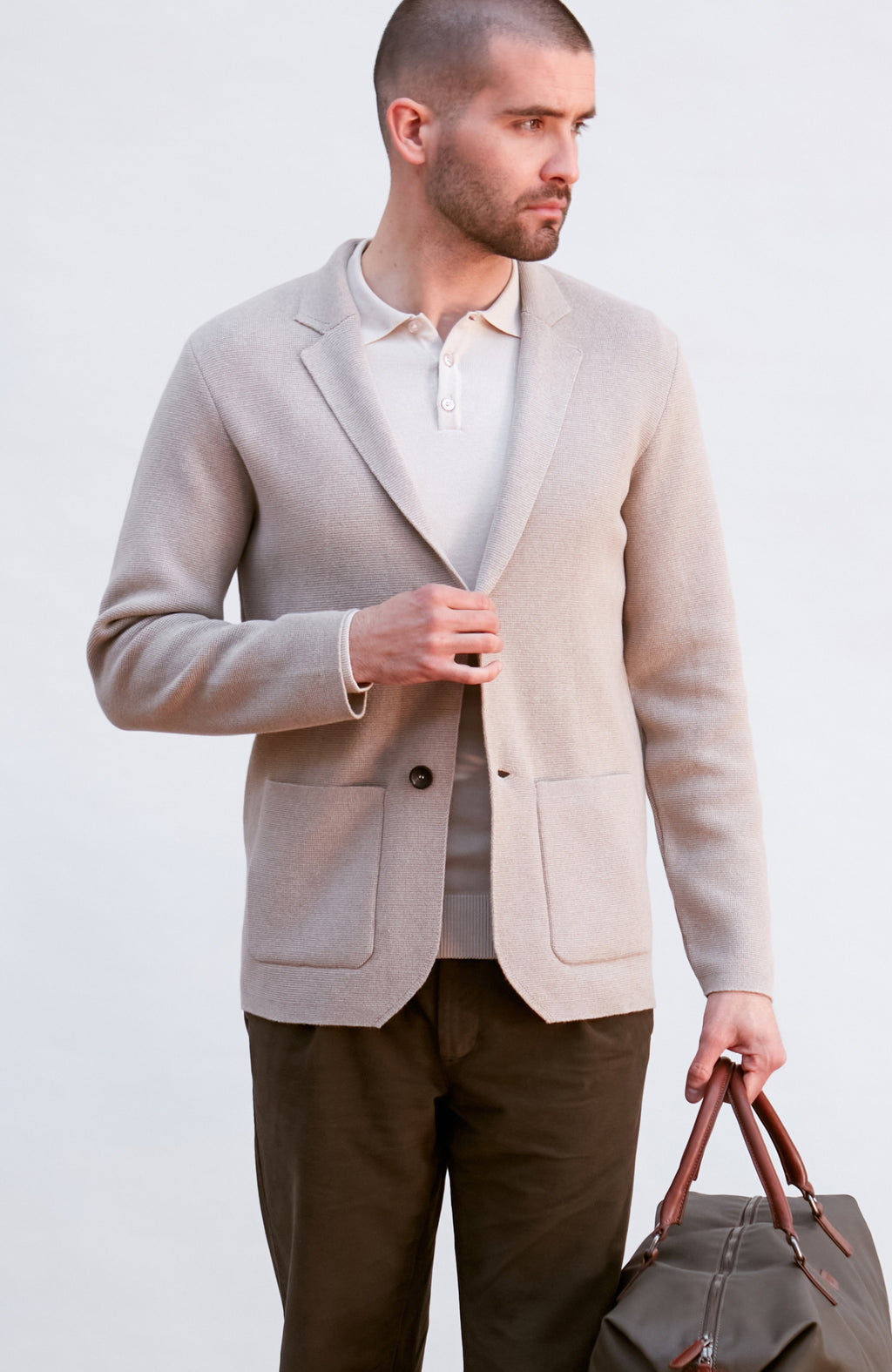 Mens Lightweight Cotton Long Sleeve Knitted Polo Shirt