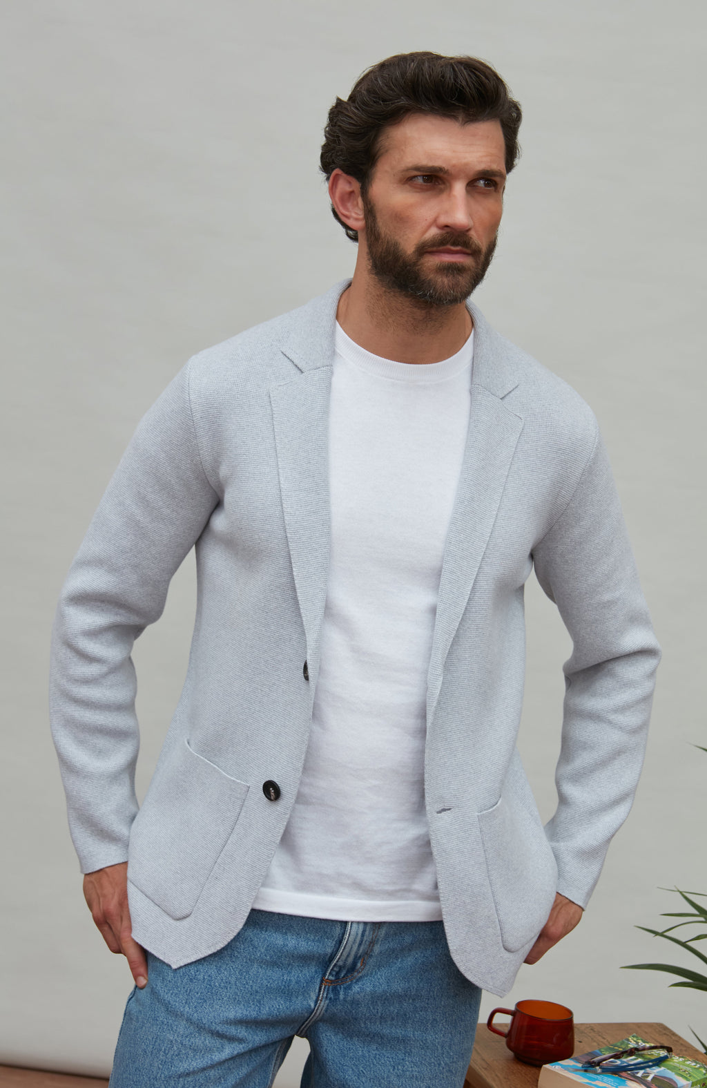 Mens Midweight Cotton Deconstructed Knitted Blazer