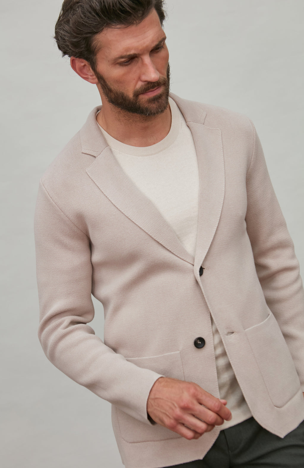 Mens Midweight Cotton Deconstructed Knitted Blazer
