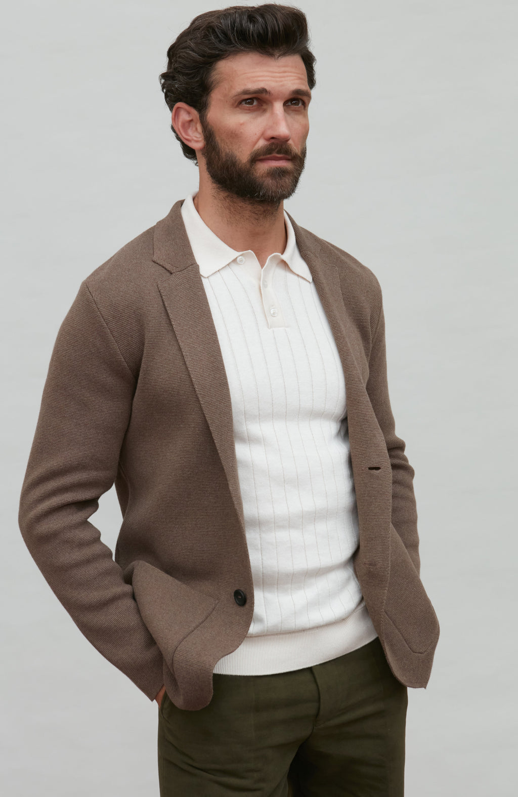 Mens Midweight Cotton Deconstructed Knitted Blazer