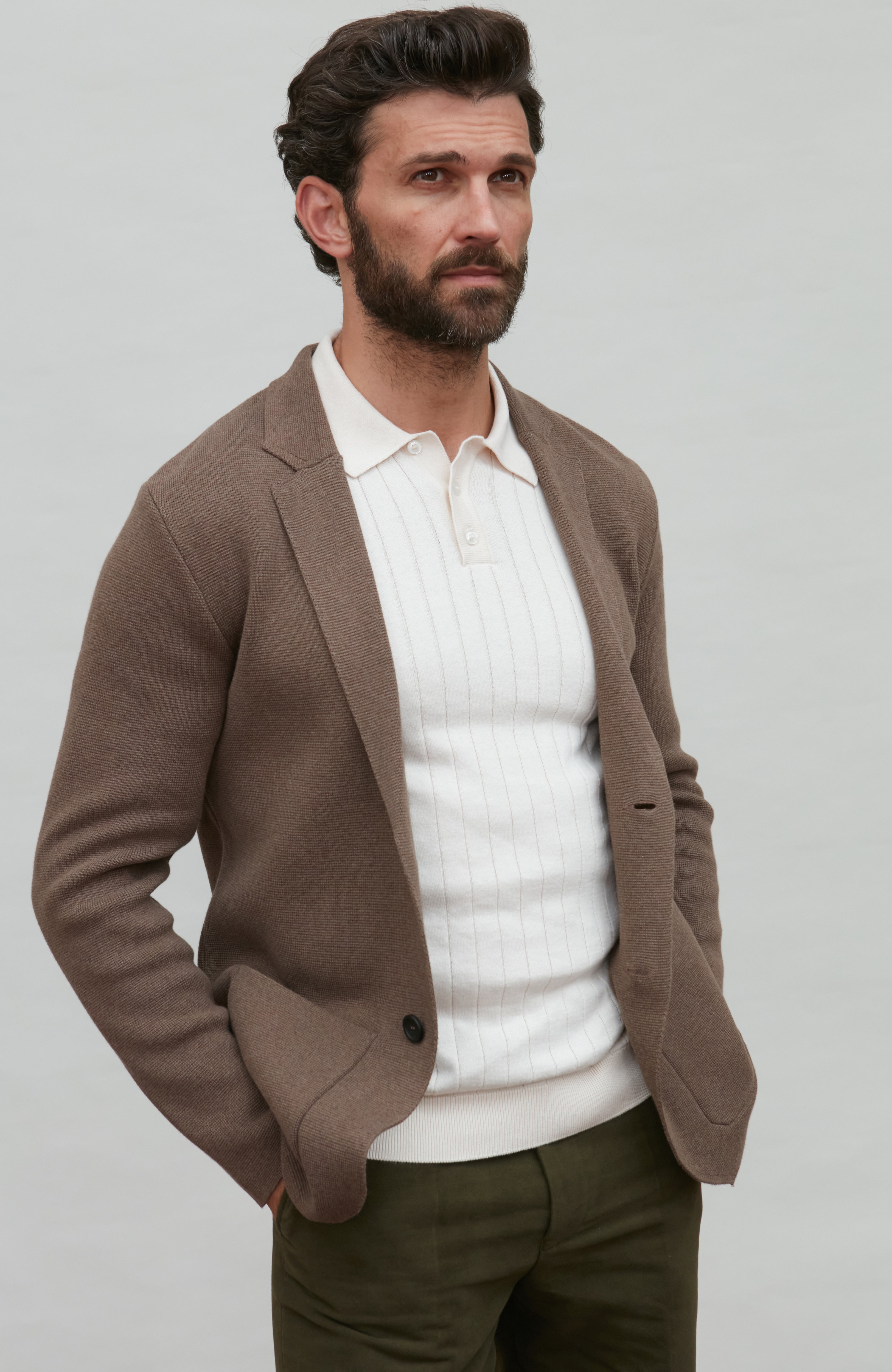 Mens Midweight Cotton Deconstructed Knitted Blazer