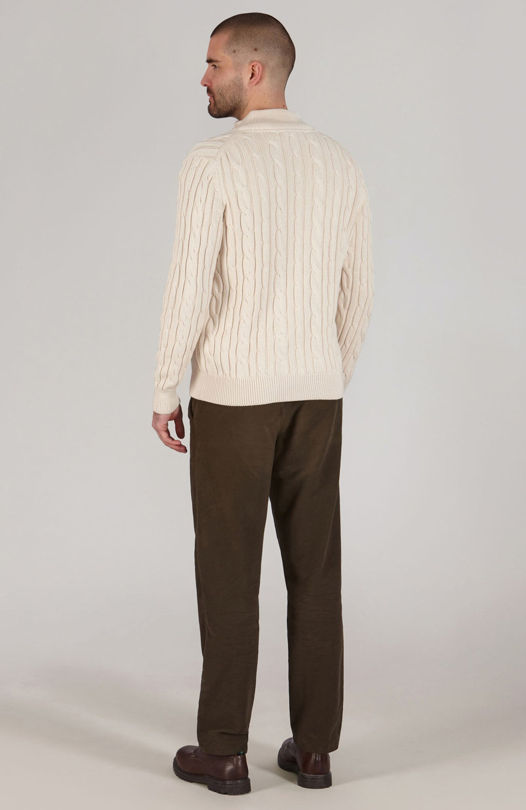 Mens Midweight Cotton Cable Zip Neck Jumper