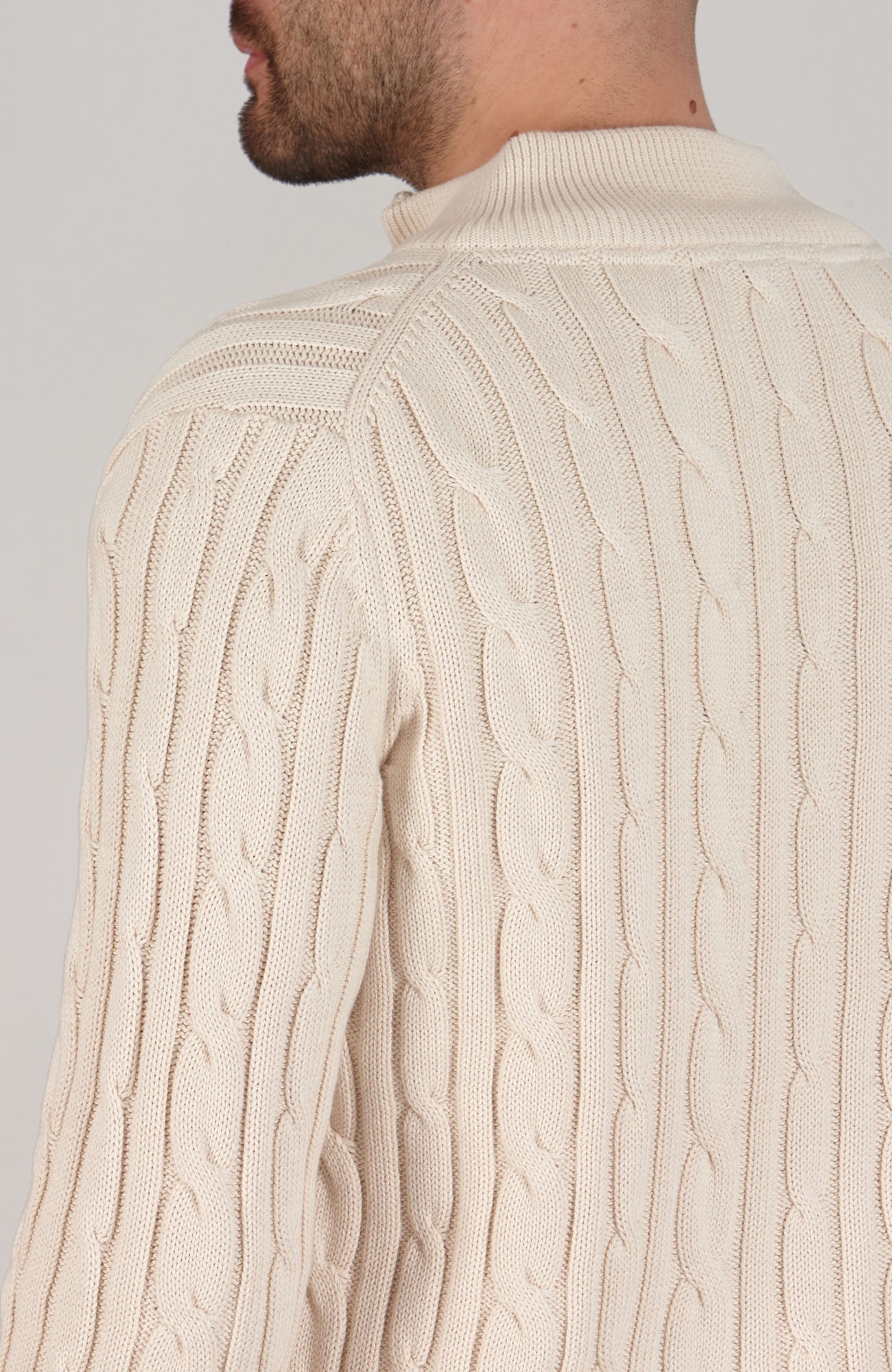 Mens Midweight Cotton Cable Zip Neck Jumper