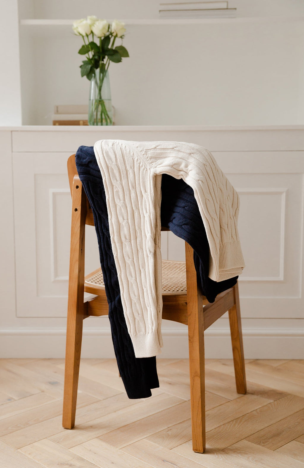 Mens Midweight Cotton Cable Zip Neck Jumper