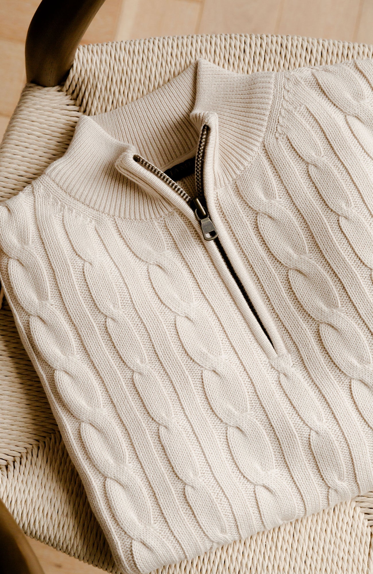 Mens Midweight Cotton Cable Zip Neck Jumper