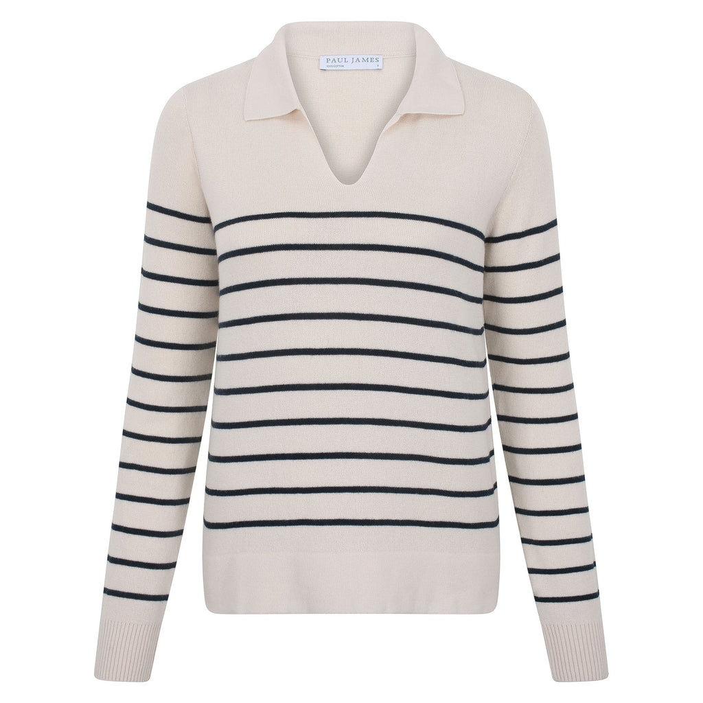 Womens Lightweight Cotton Open Collar Breton Top