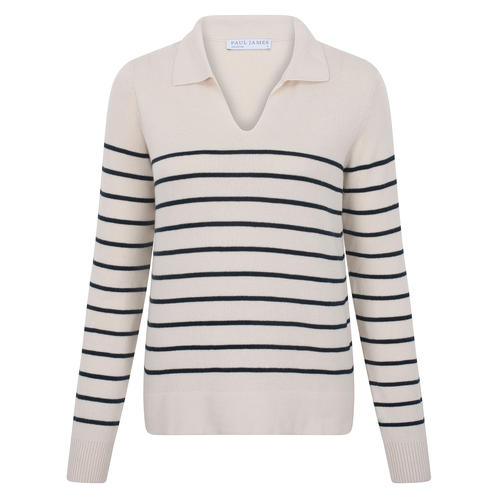 Womens Lightweight Cotton Open Collar Breton Top