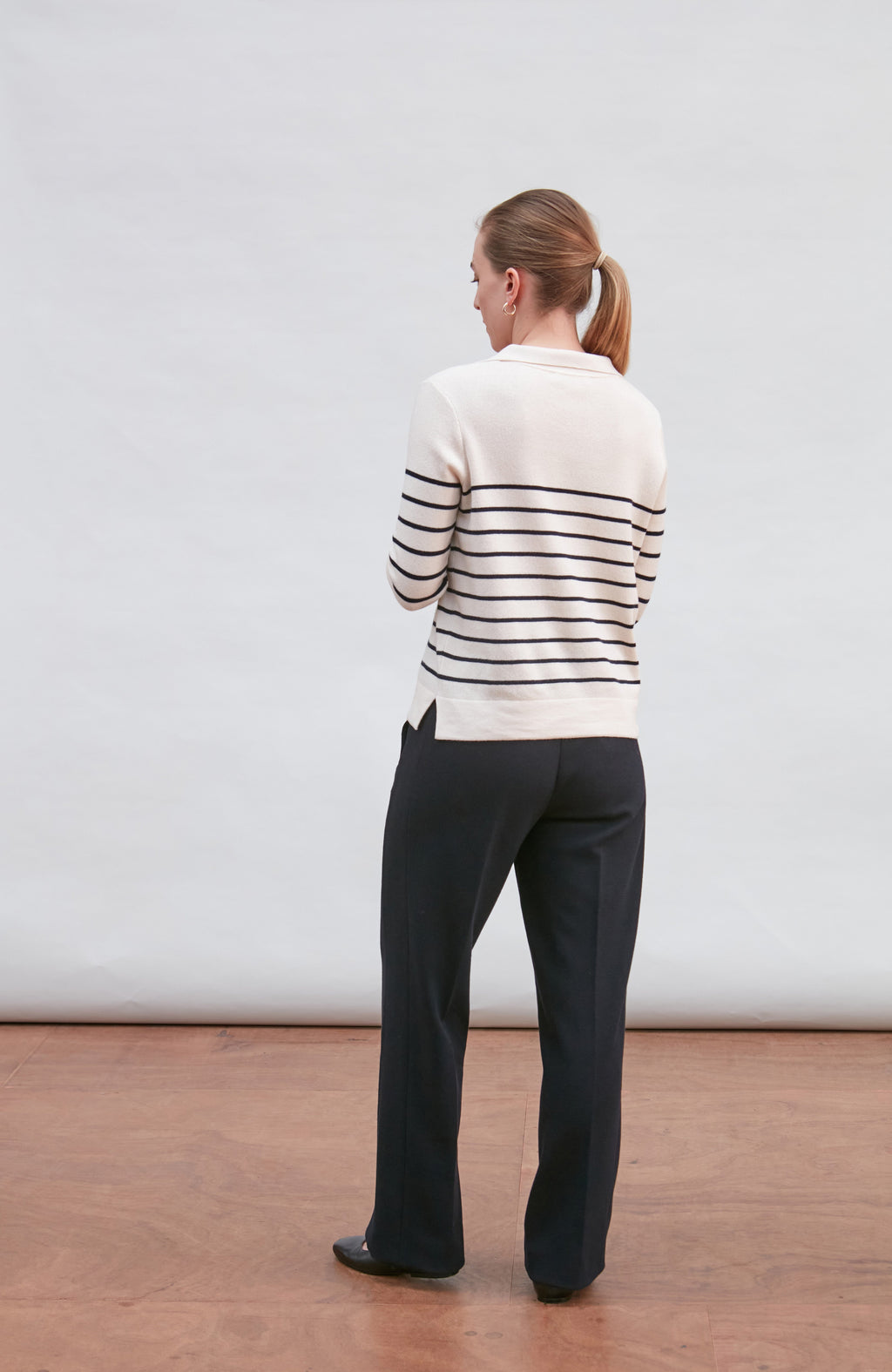 Womens Lightweight Cotton Open Collar Breton Top