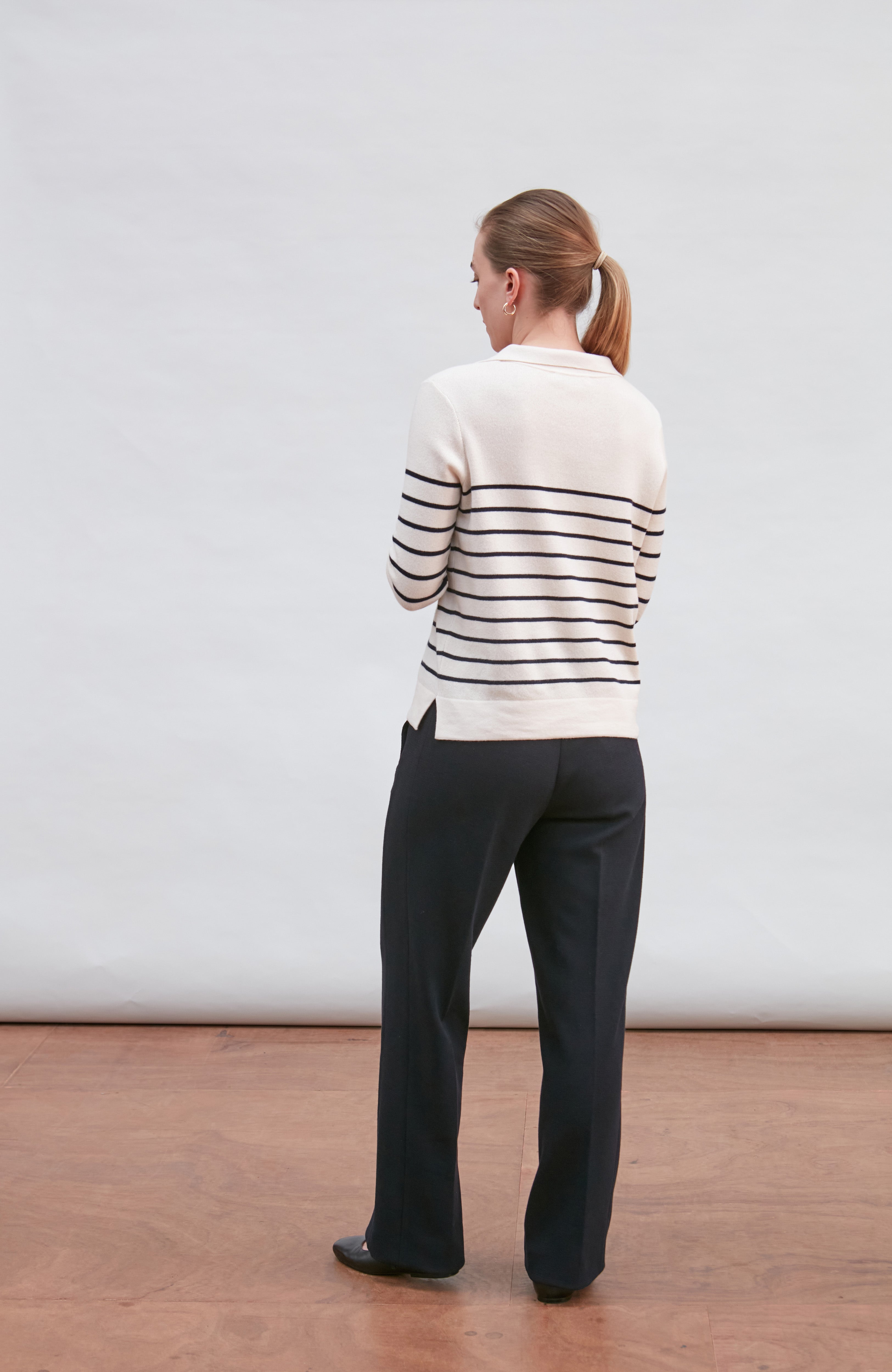 Womens Lightweight Cotton Open Collar Breton Top