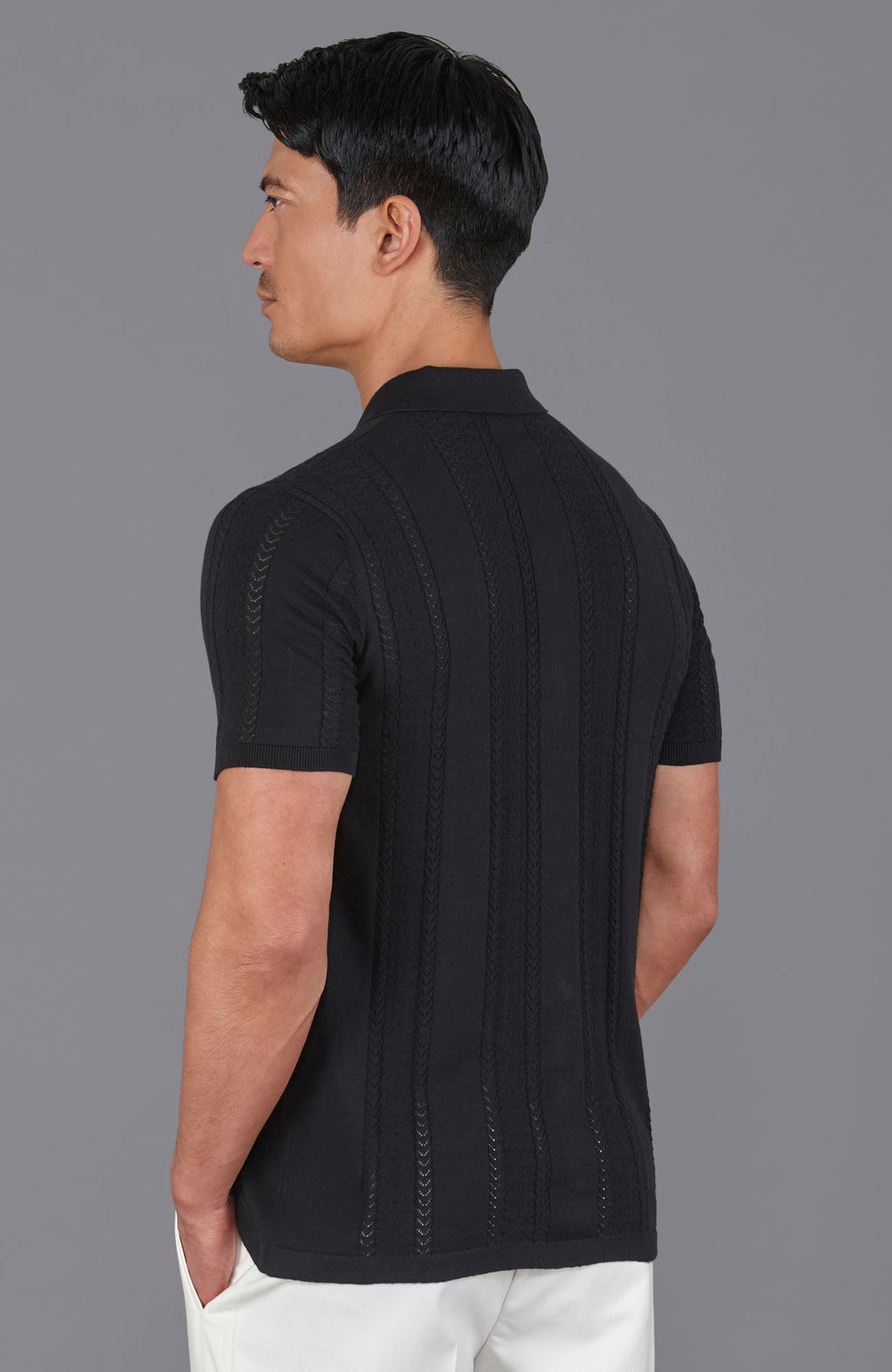 Mens Ultra Fine Cotton Open Knit Cuban Collar Shirt