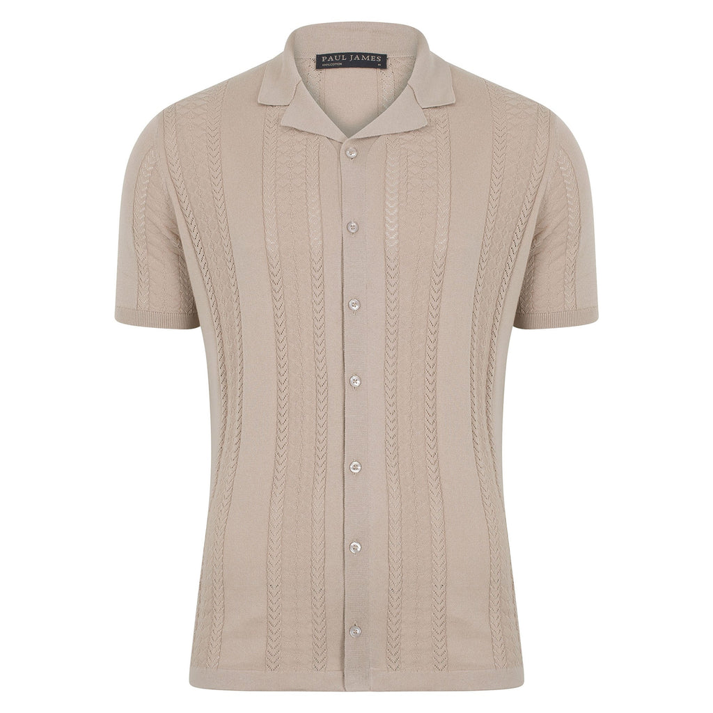 Mens Ultra Fine Cotton Open Knit Cuban Collar Shirt