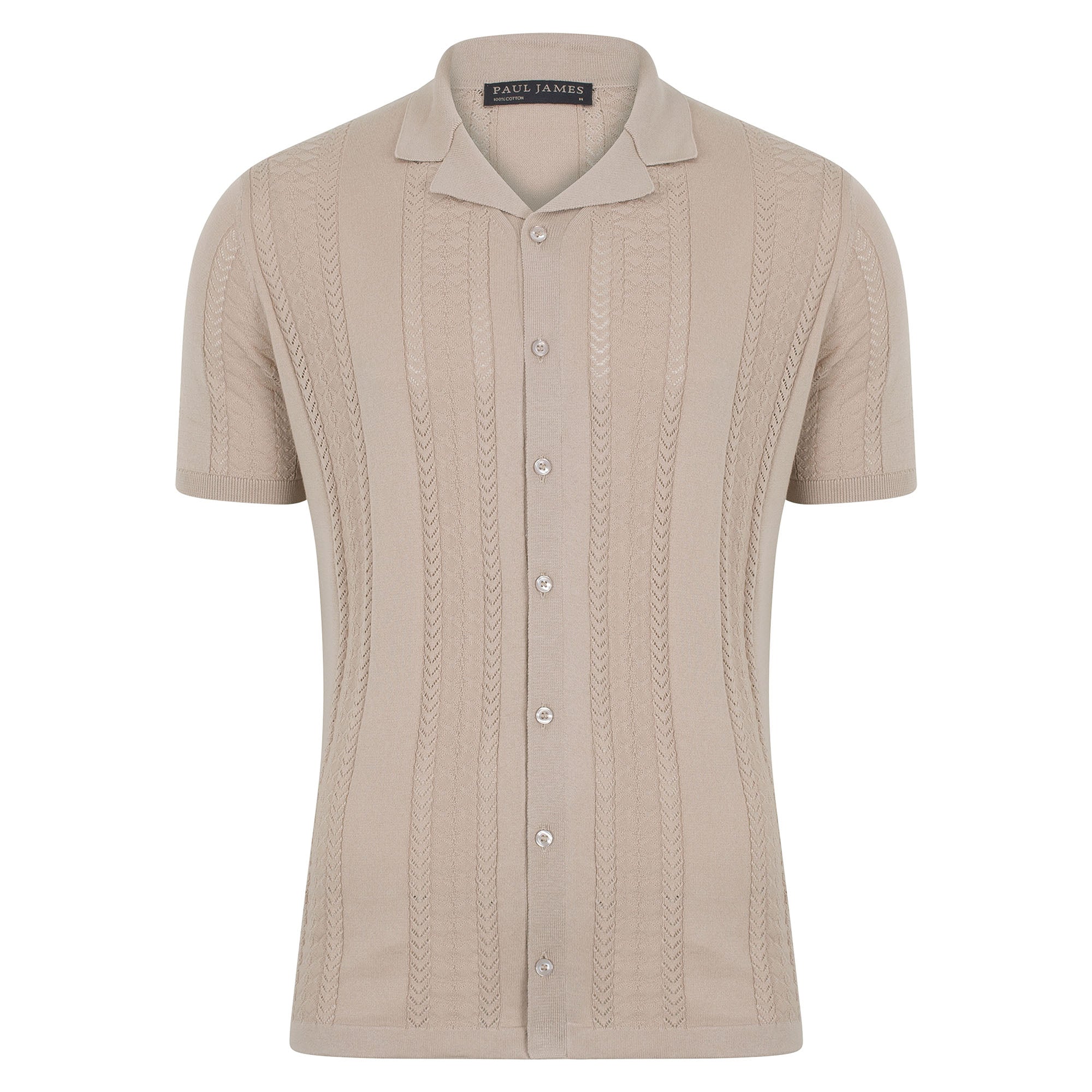 Mens Ultra Fine Cotton Open Knit Cuban Collar Shirt