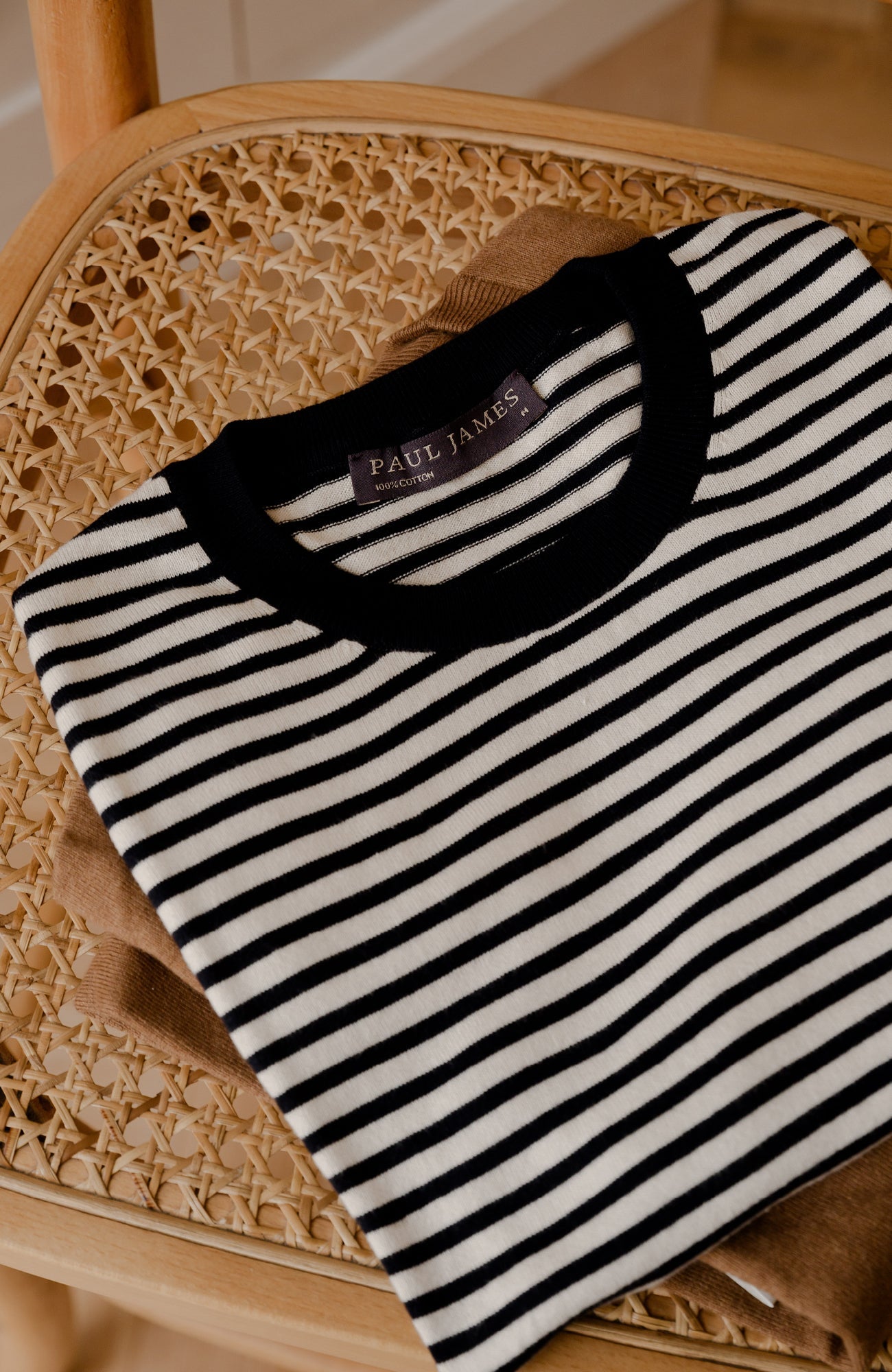 Mens Ultra Fine Cotton Knitted Narrow Breton Stripe T-Shirt