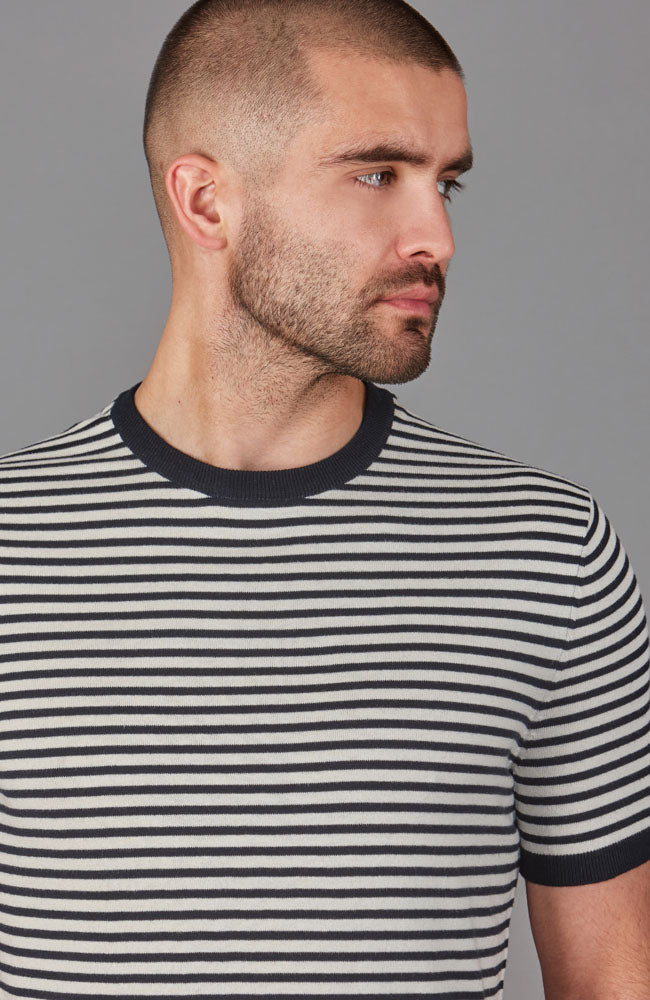 Mens Ultra Fine Cotton Knitted Narrow Breton Stripe T-Shirt