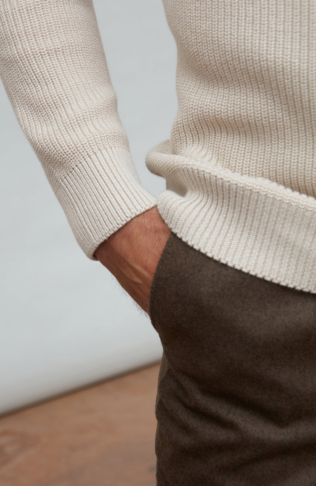 Mens Midweight Cotton Ribbed Mock Turtle Neck Jumper